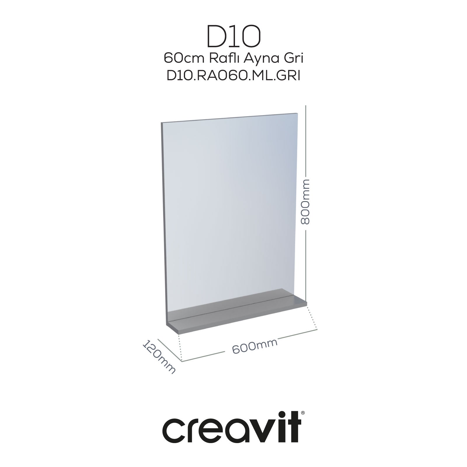 D10 60 cm Melamin Regal Spiegel Grau