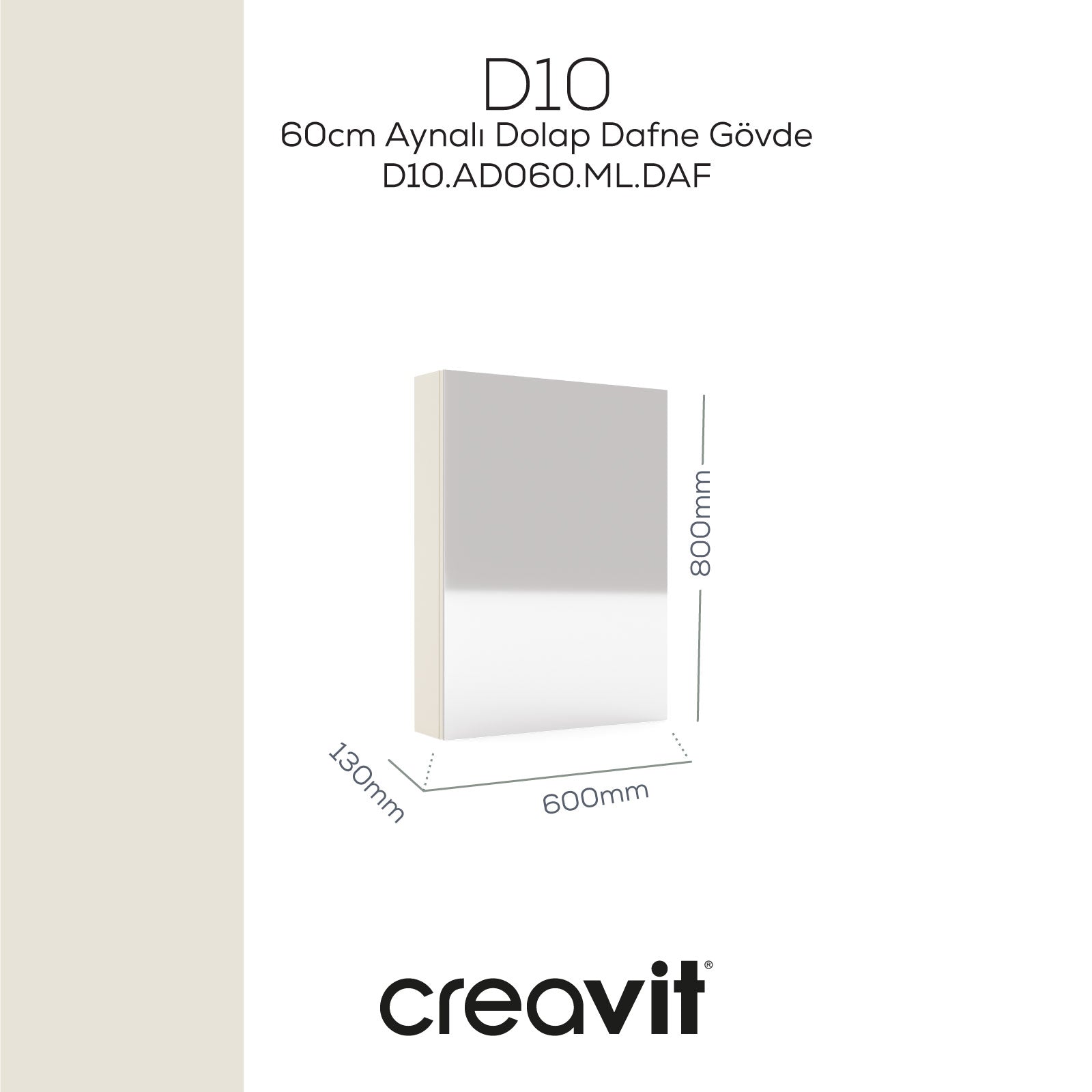 D10 60cm.ML.Aynalı Dolap Dafne