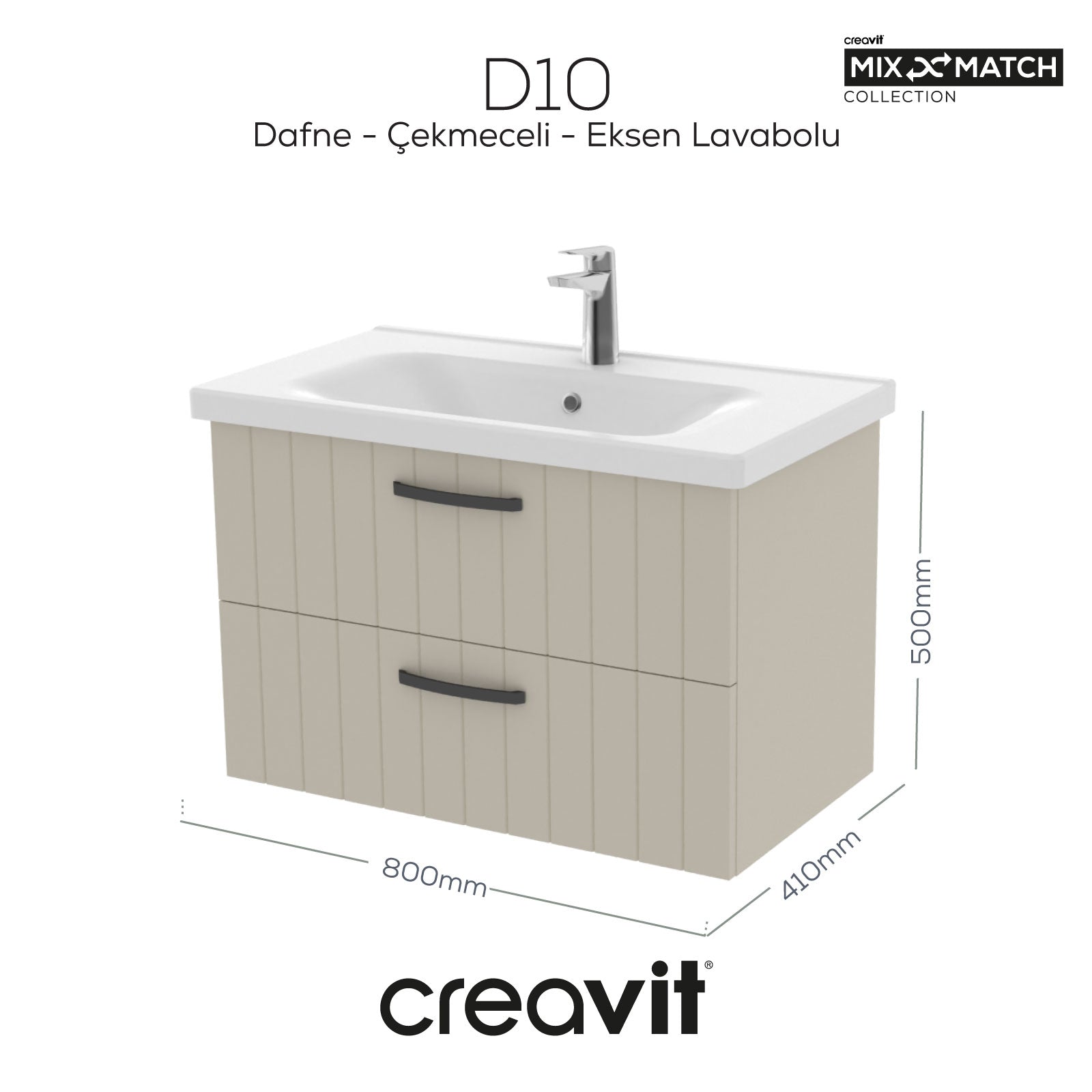 D10 80 Cm İki Çekmeceli Lavabo Dolabı Melamin Gövde Dafne Lake Kapak