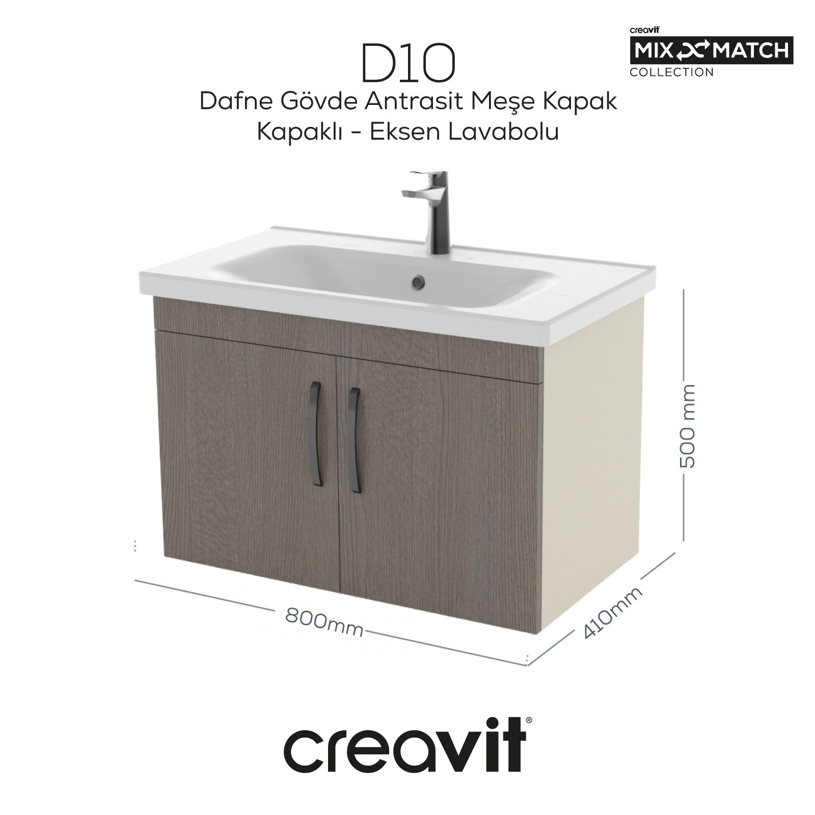 D10 80 Cm Kapaklı Lavabo Dolabı Melamin Dafne Gövde Melamin Meşe Kapak