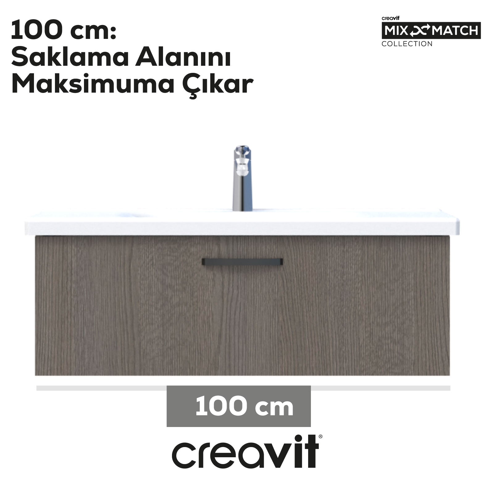 D10 Axis Washbasin Cabinet with Drawers 100 cm Dafne Body Anthracite Oak Door
