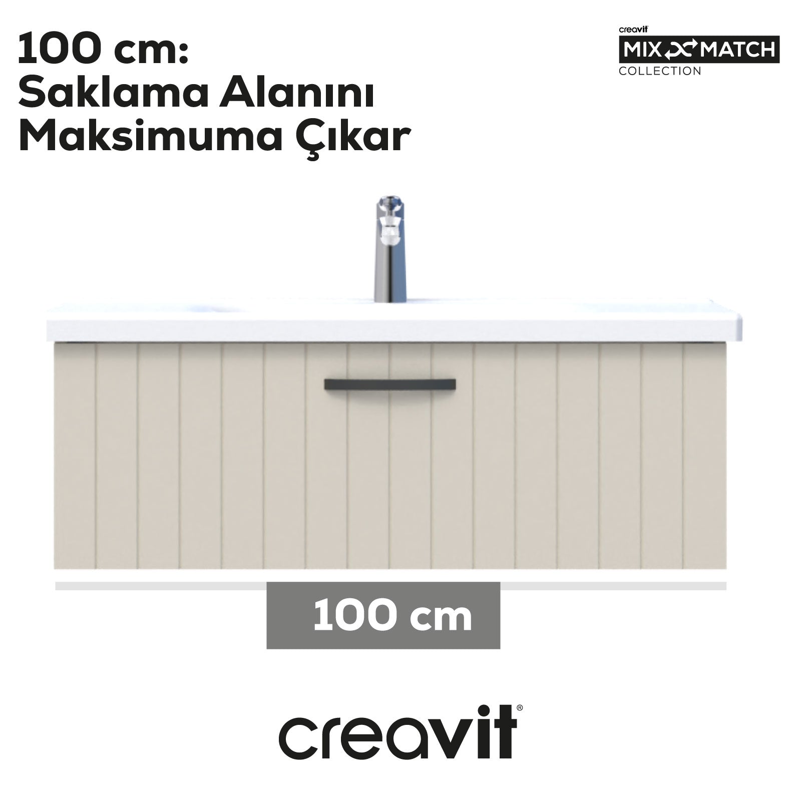 D10 Eksen Lavabo Dolabı Çekmeceli 100 cm Dafne Lake Kapak