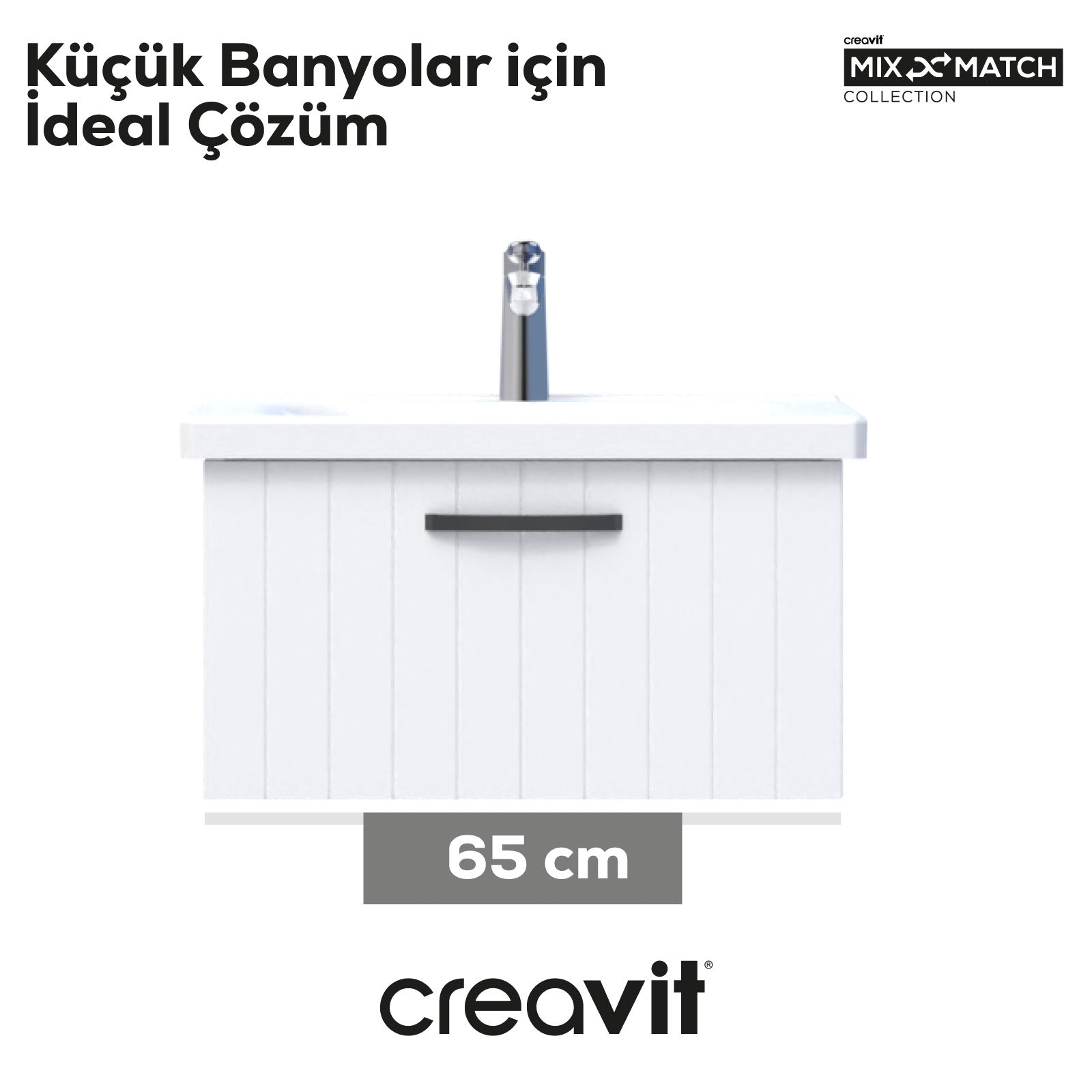 D10 Axis Washbasin Cabinet with Drawers 65 cm White Lacquered Door