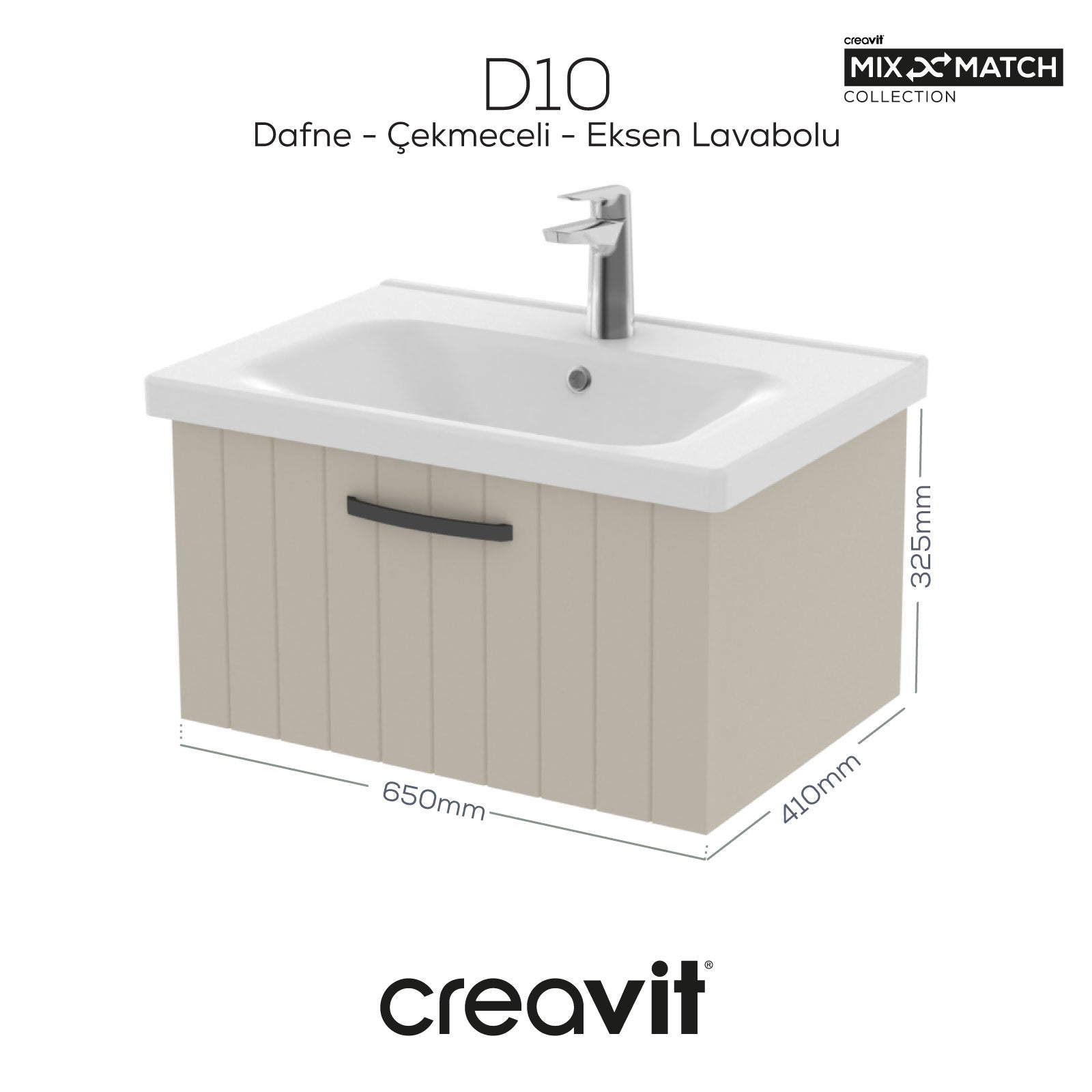 D10 Eksen Lavabo Dolabı Çekmeceli 65 cm Dafne Lake