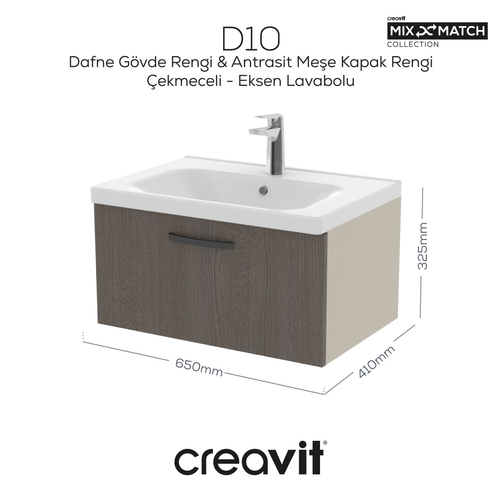 D10 Axis Waschtischunterschrank mit Schubladen 65 cm Dafne Melaminbezug