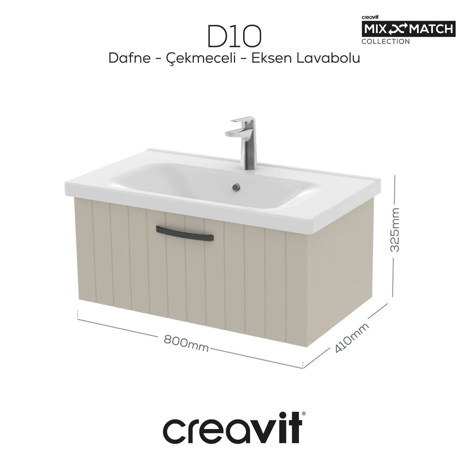 D10 Axis Washbasin Cabinet with Drawers 80 cm Dafne Lacquer Cover