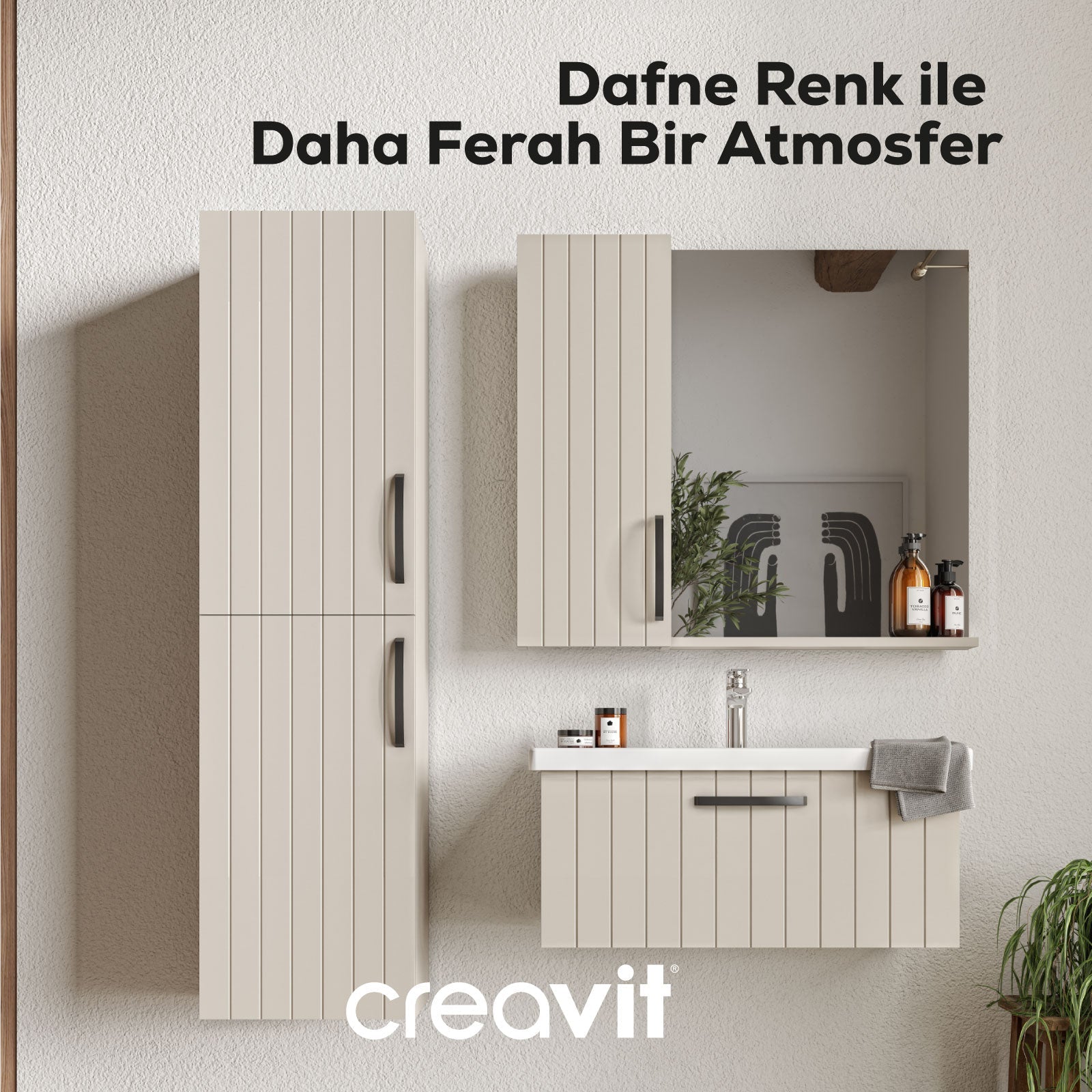 D10 Eksen Lavabo Dolabı Çekmeceli 80 cm Dafne Lake Kapak