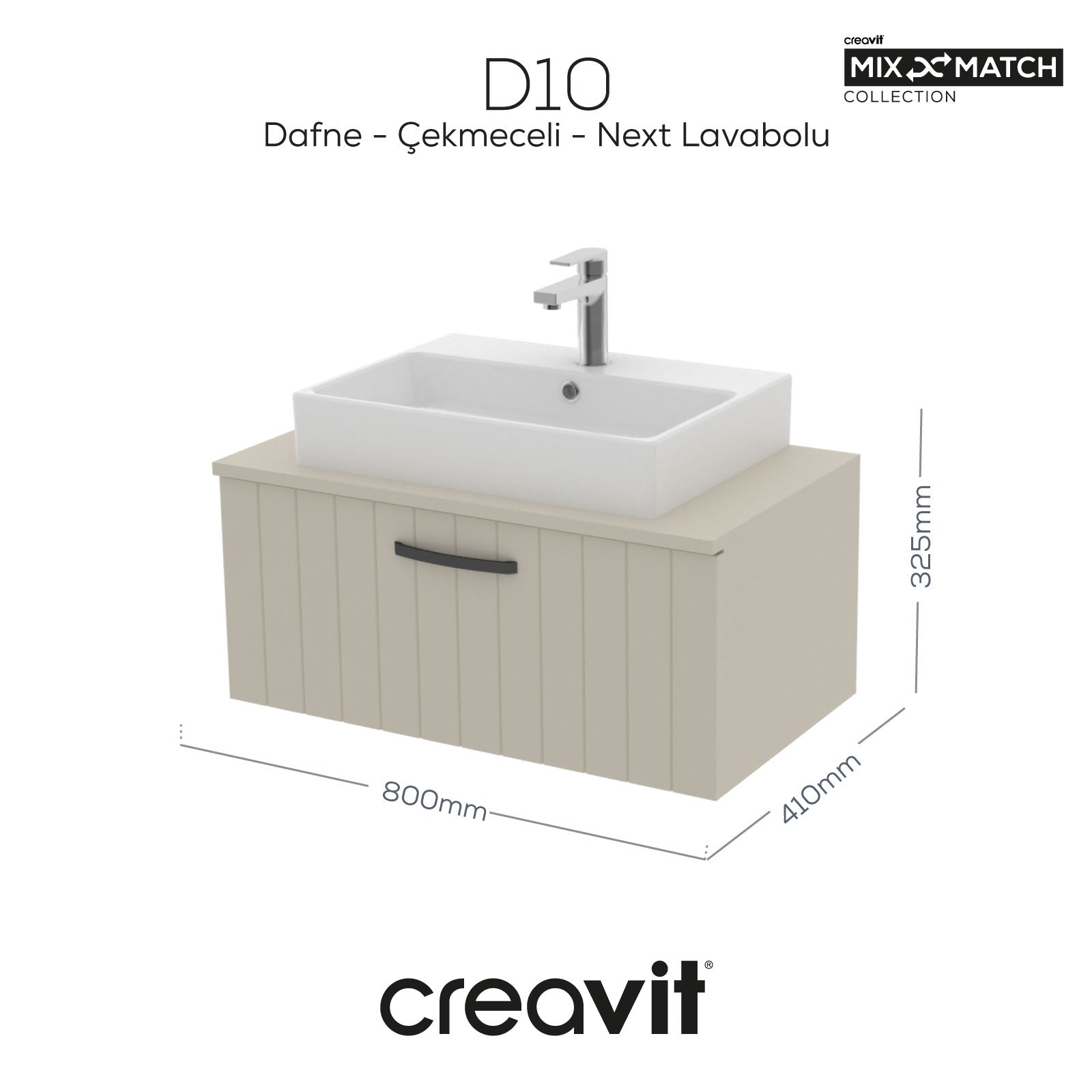 D10 Next Washbasin Cabinet with Drawers 80 cm Dafne Lake Cover