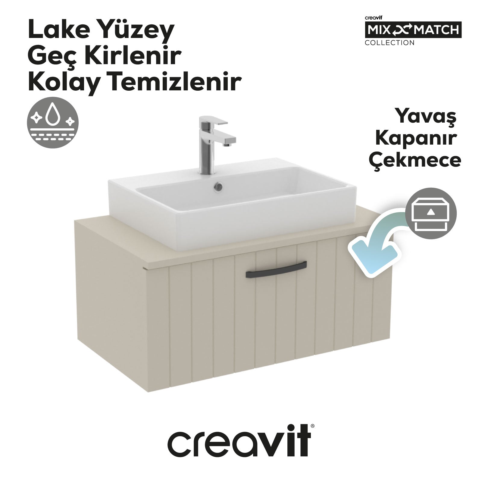 D10 Next Washbasin Cabinet with Drawers 80 cm Dafne Lake Cover