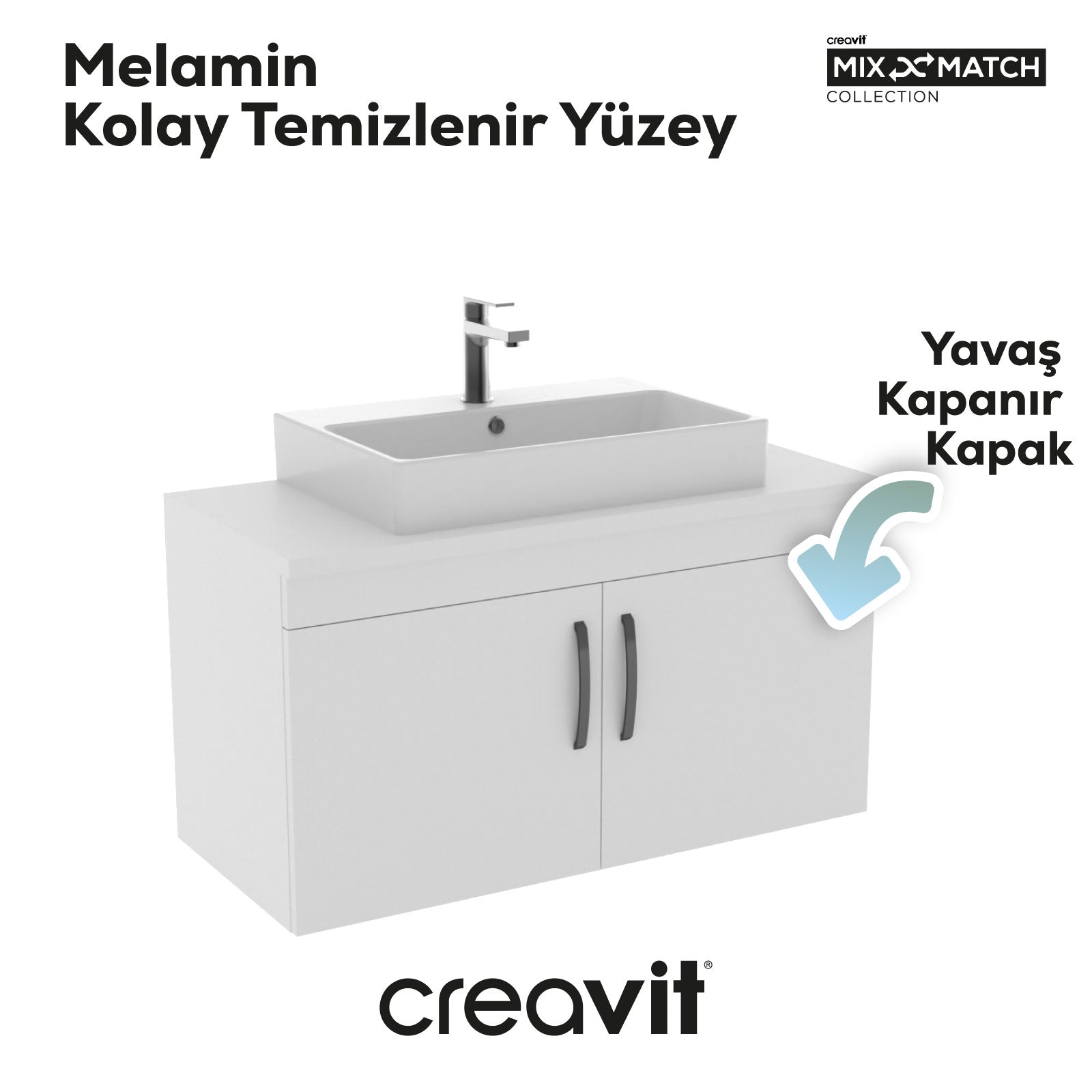 D10 Next Lavabo Dolabı Kapaklı 100 cm Melamin Gövde Beyaz
