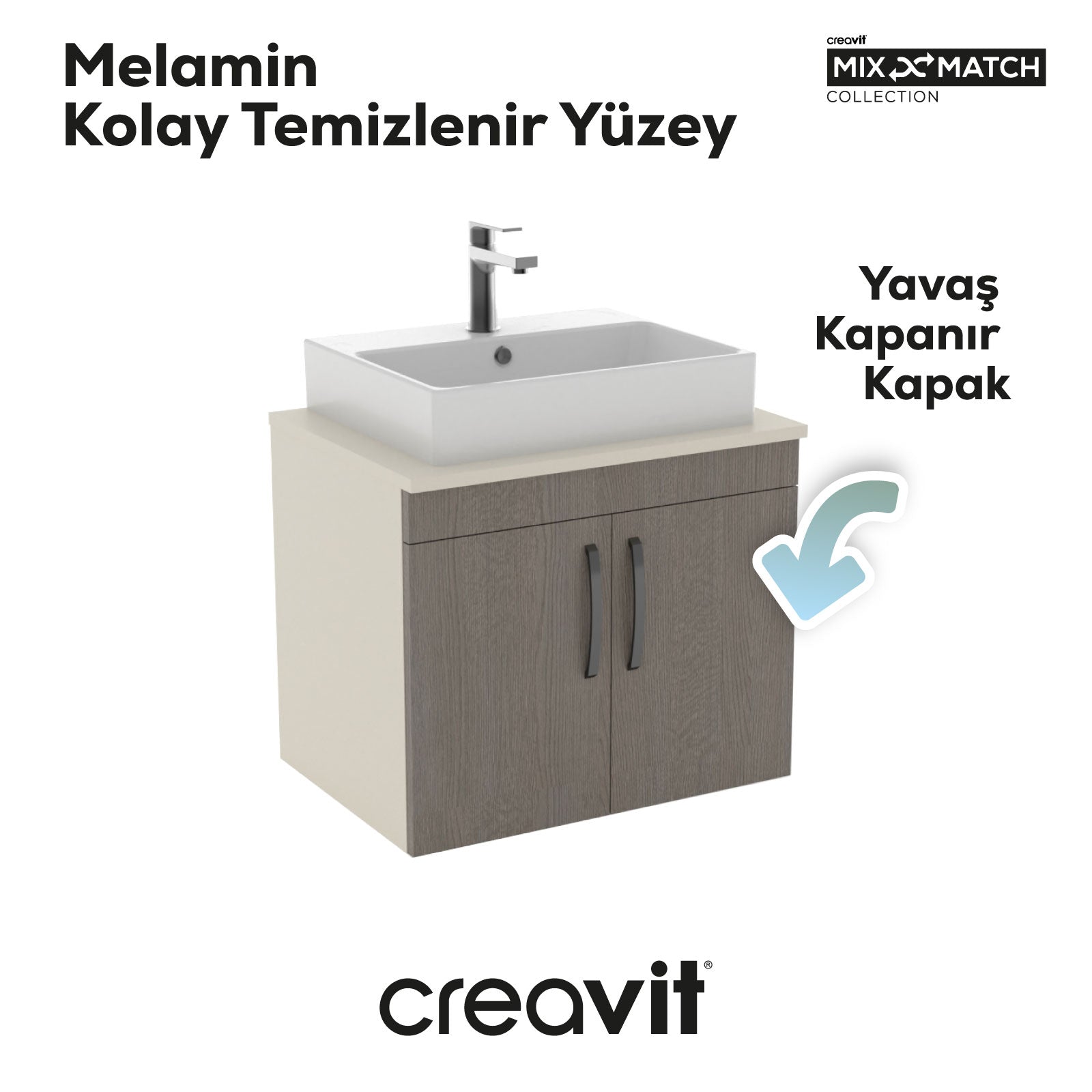 D10 Next Washbasin Cabinet with Door 65 cm Dafne Body Anthracite Oak Door
