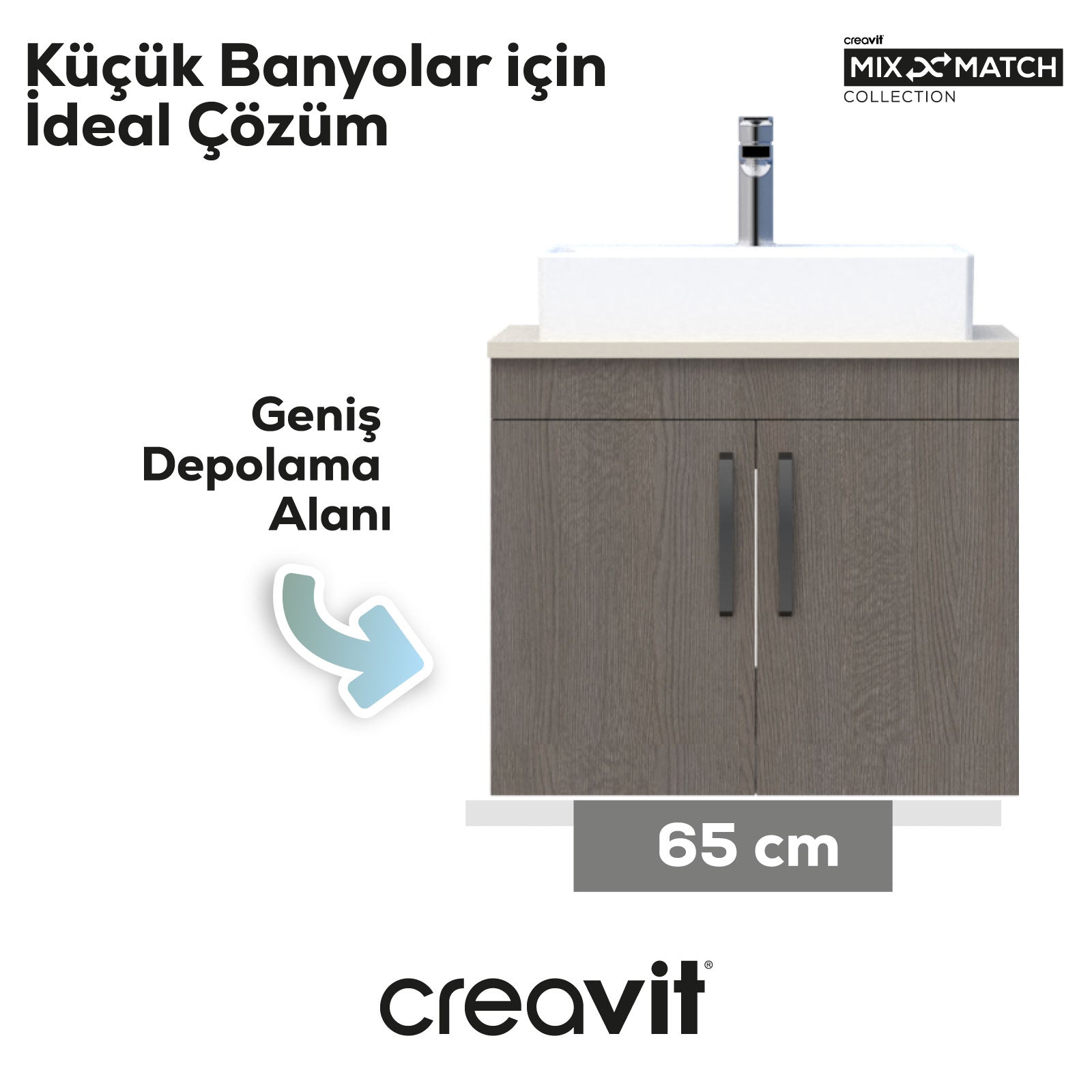 D10 Next Washbasin Cabinet with Door 65 cm Dafne Body Anthracite Oak Door