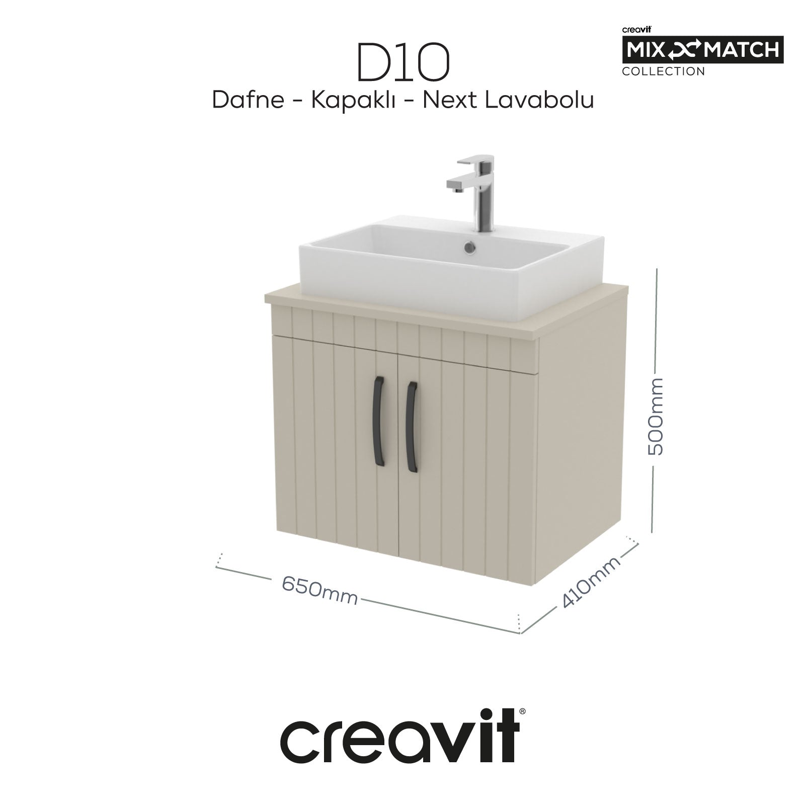 D10 Next Lavabo Dolabı Kapaklı 65 cm Dafne Gövde Lake Kapak