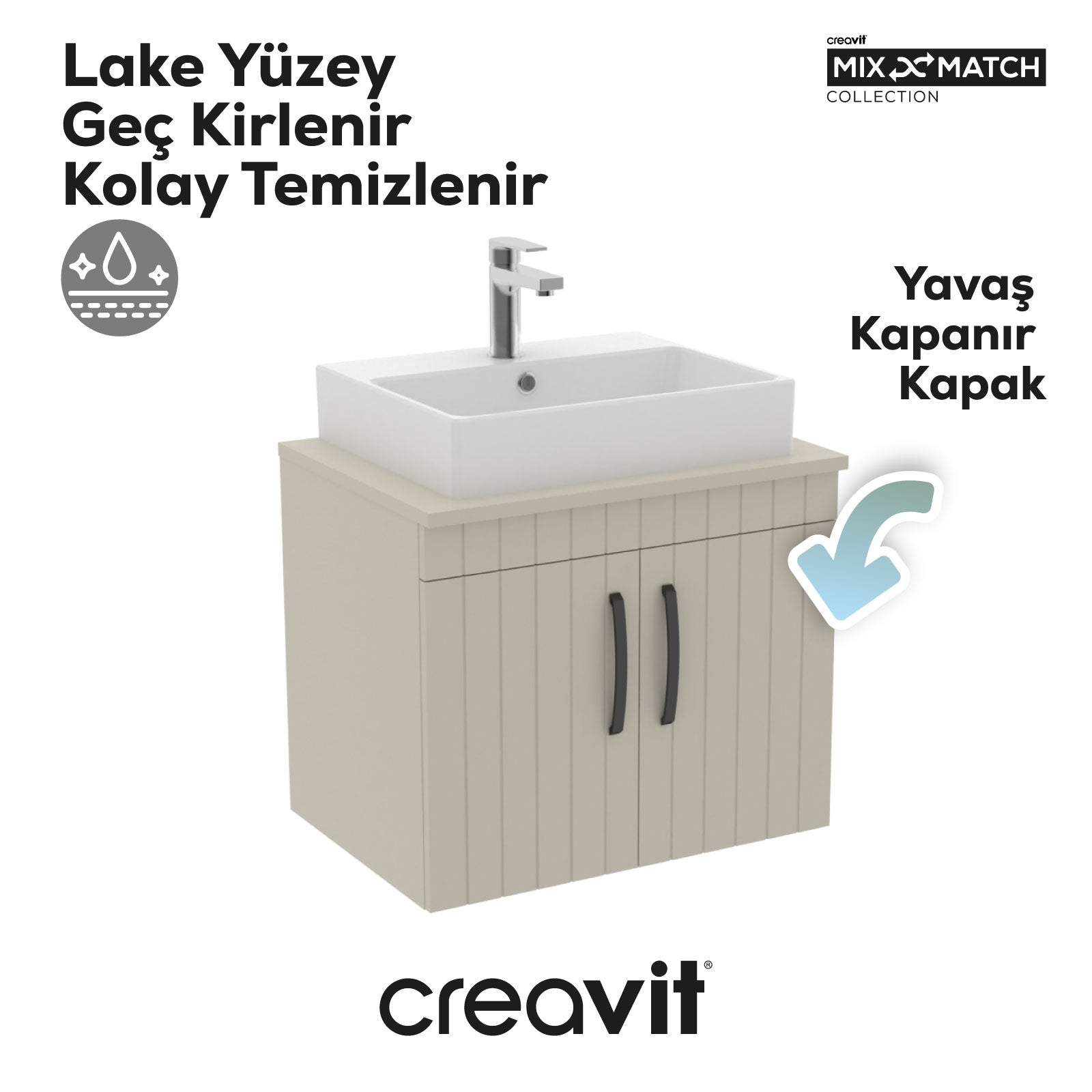 D10 Next Lavabo Dolabı Kapaklı 65 cm Dafne Gövde Lake Kapak
