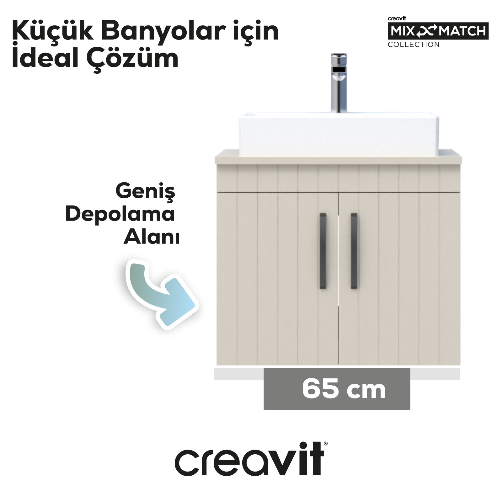 D10 Next Lavabo Dolabı Kapaklı 65 cm Dafne Gövde Lake Kapak