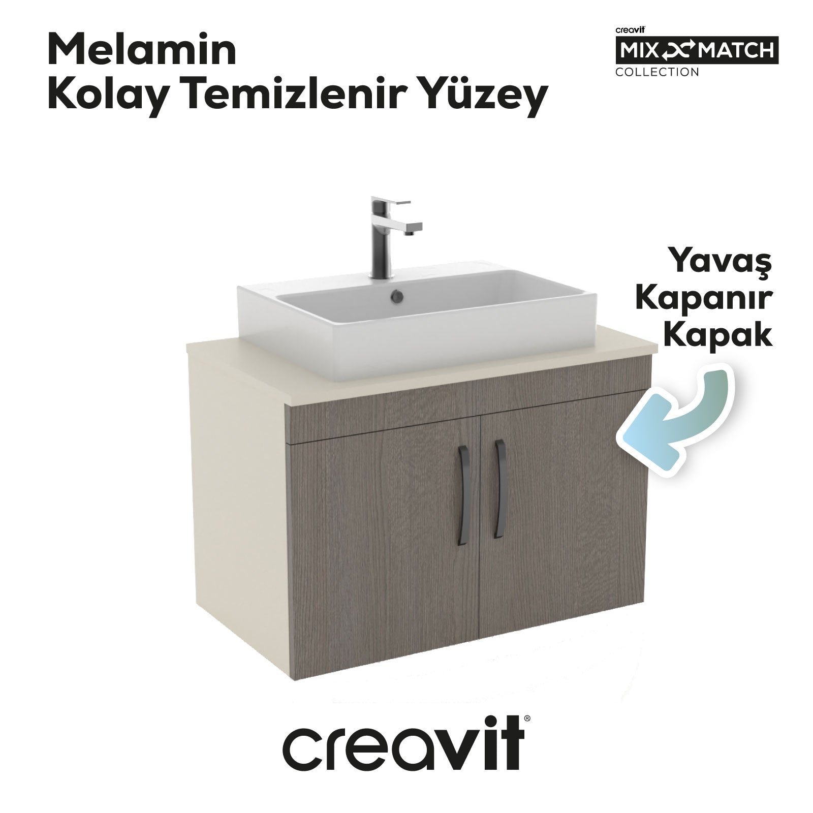 D10 Next Washbasin Cabinet with Door 80 cm Dafne Body Anthracite Oak Door