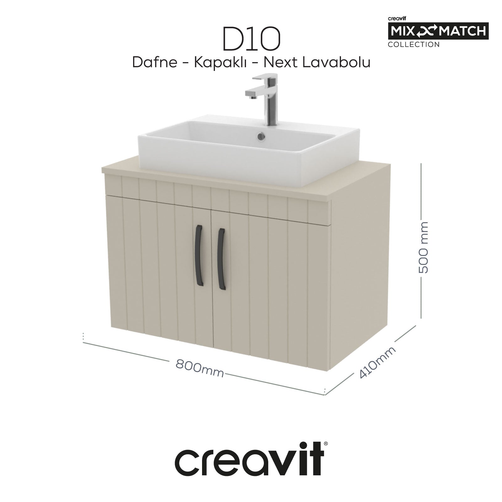 D10 Next Washbasin Cabinet with Door 80 cm Dafne Body Lacquer Cover