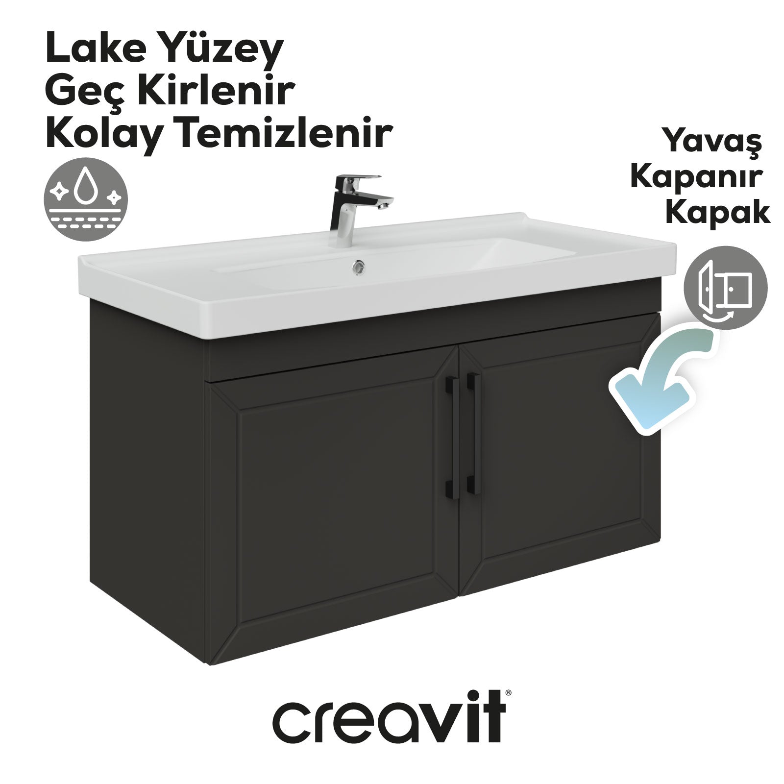 D20 100 Cm Kapaklı Lavabo Dolabı Antrasit Lake