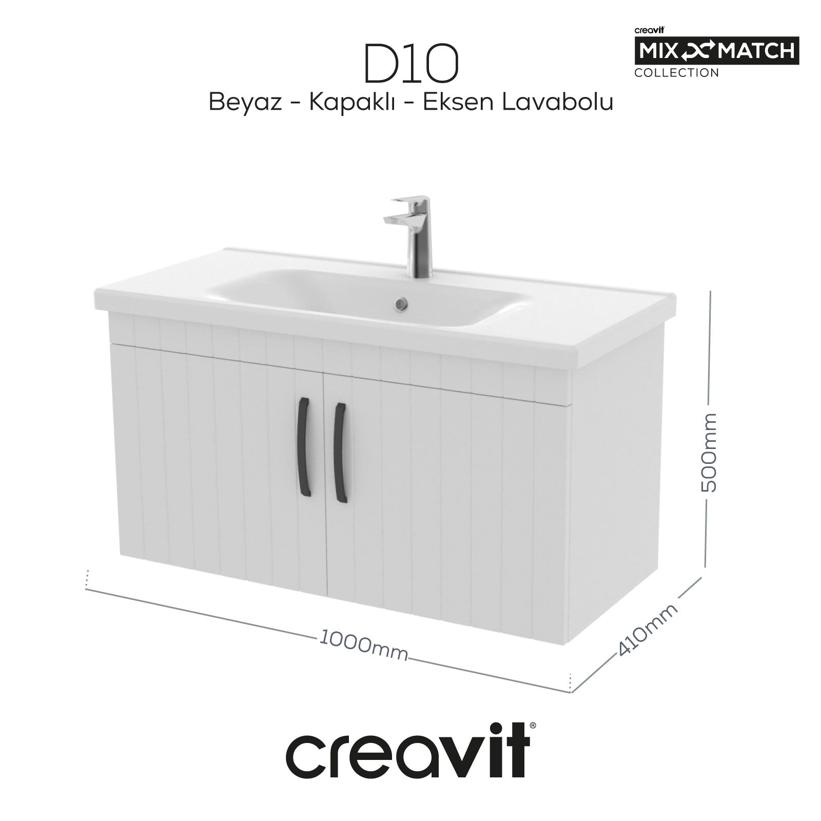 D20 100 cm Kapaklı Lavabo Dolabı Çizgili Beyaz Lake Kapak (Demonte)