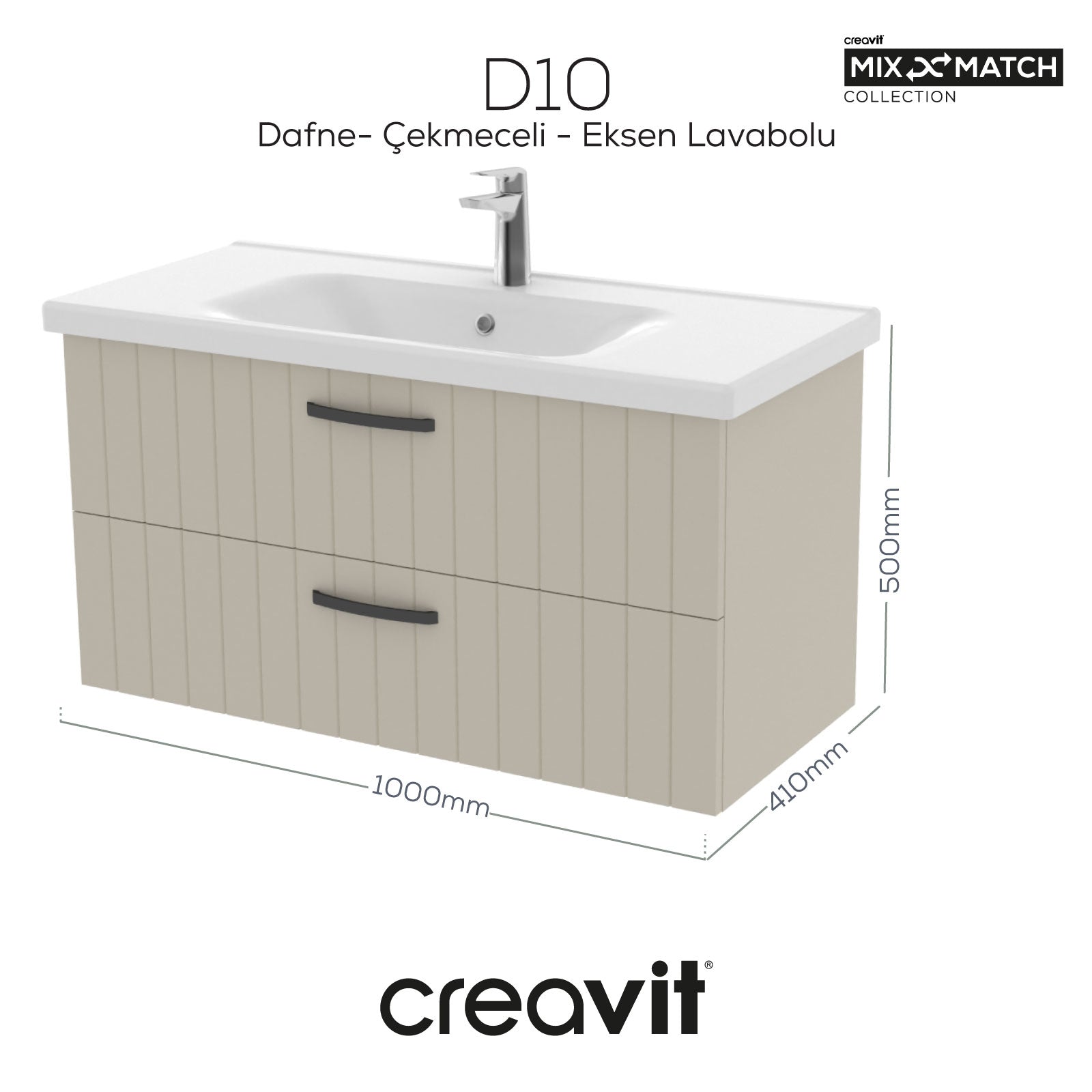 D20 100cm İki Çekmeceli Lavabo Dolabı Çizgili Dafne Lake Kapak (Demonte)