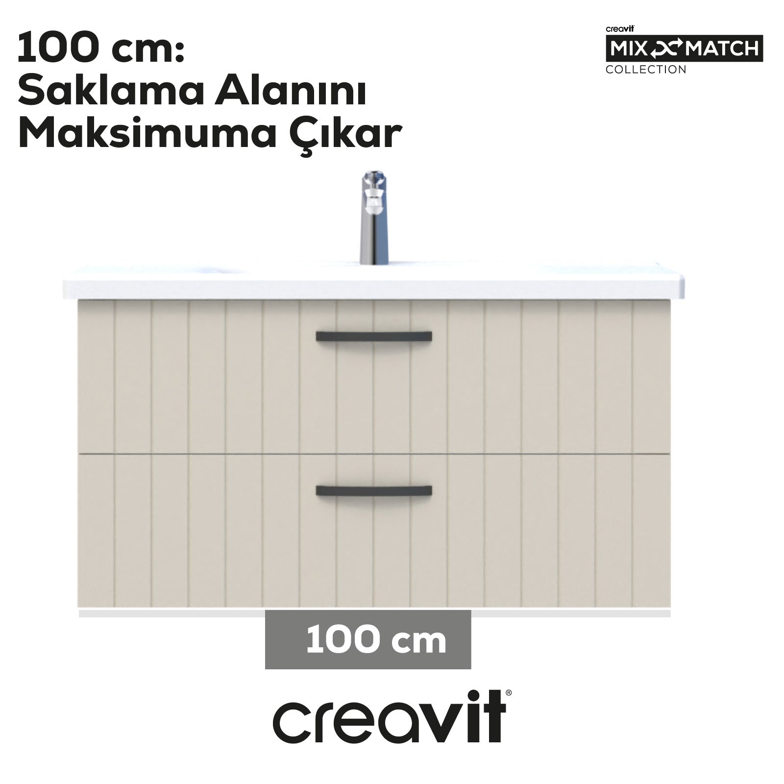 D20 100cm İki Çekmeceli Lavabo Dolabı Çizgili Dafne Lake Kapak (Demonte)