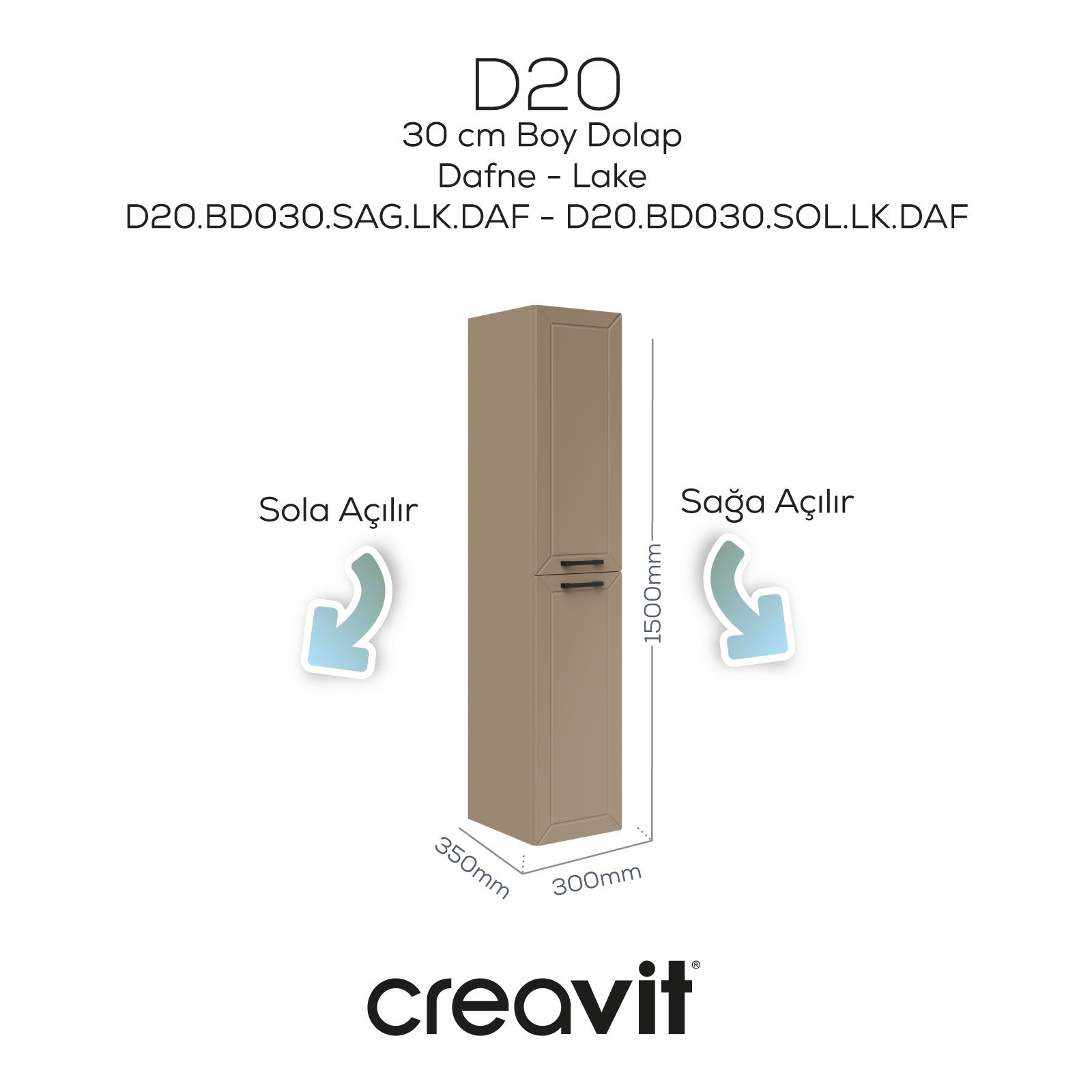 D20 30 cm left opening tall cabinet Dafne lacquered door (disassembled)