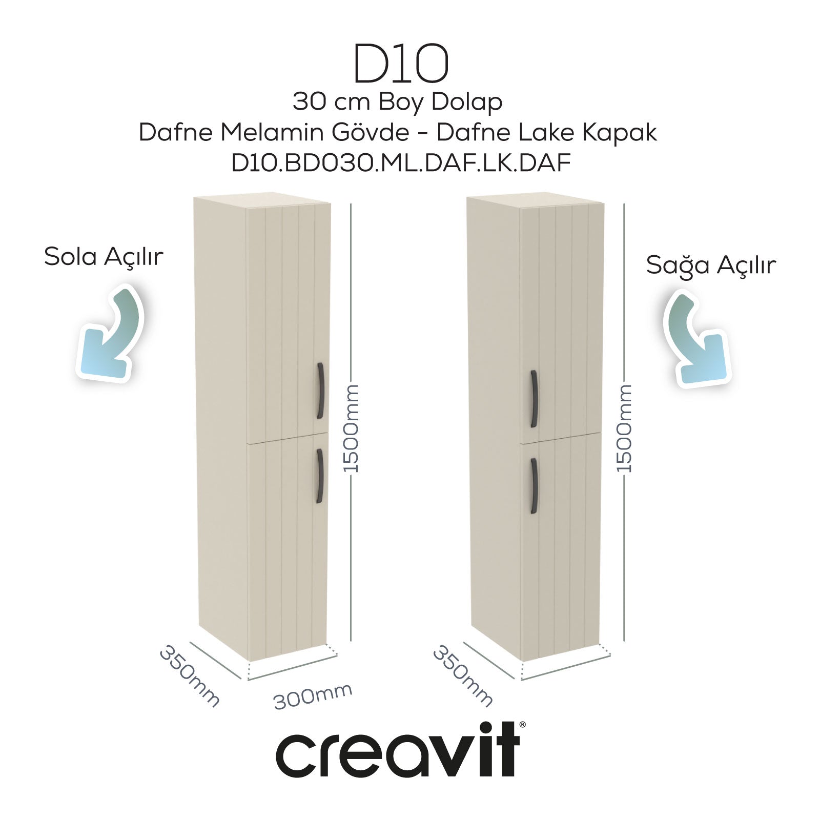 D20 30cm SOL Boy Dolabı Çizgili Dafne Lake Kapak (Demonte)