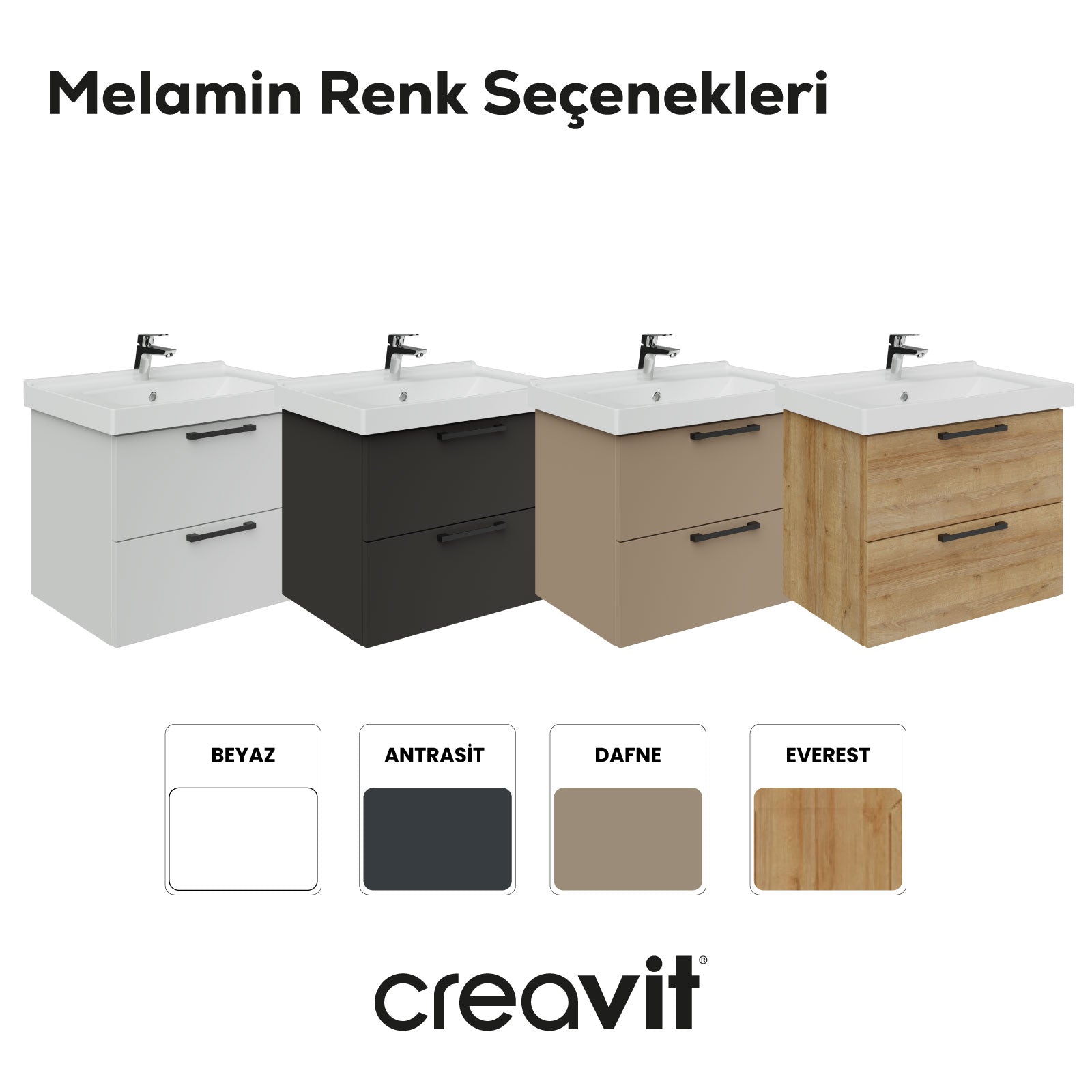 D20 65 Cm İki Çelmeceli Lavabo Dolabı Antrasit Melamin (Demonte)