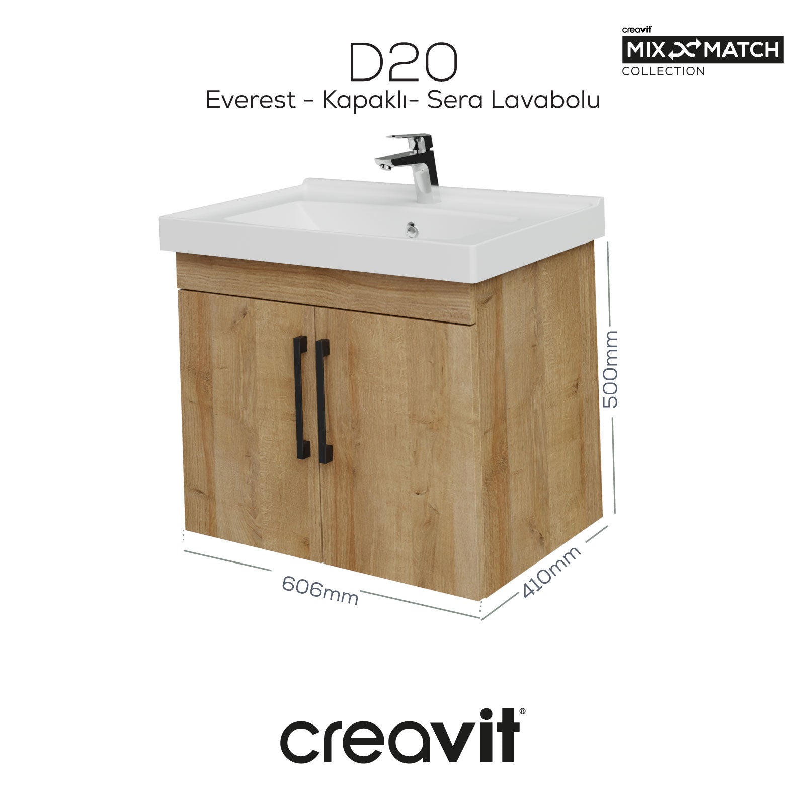 D20 65 cm Sink Cabinet with Cover Everest Melamine