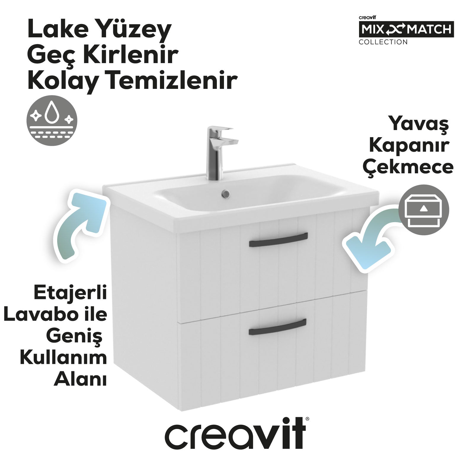 D10 Sink Cabinet with Two Drawers 65 cm White Lacquer