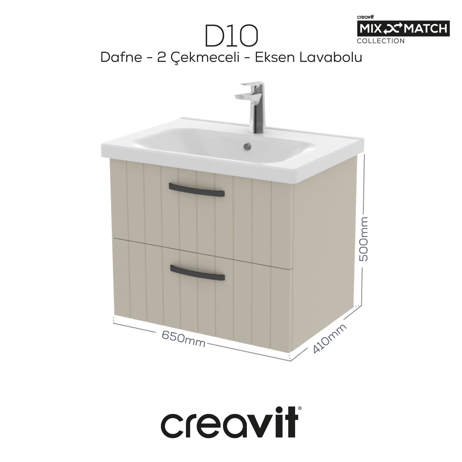 D10 65cm Two Drawer Sink Cabinet Dafne Lacquered Cover