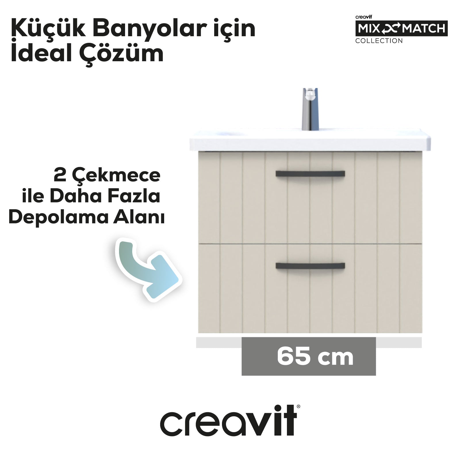 D10 65cm Two Drawer Sink Cabinet Dafne Lacquered Cover