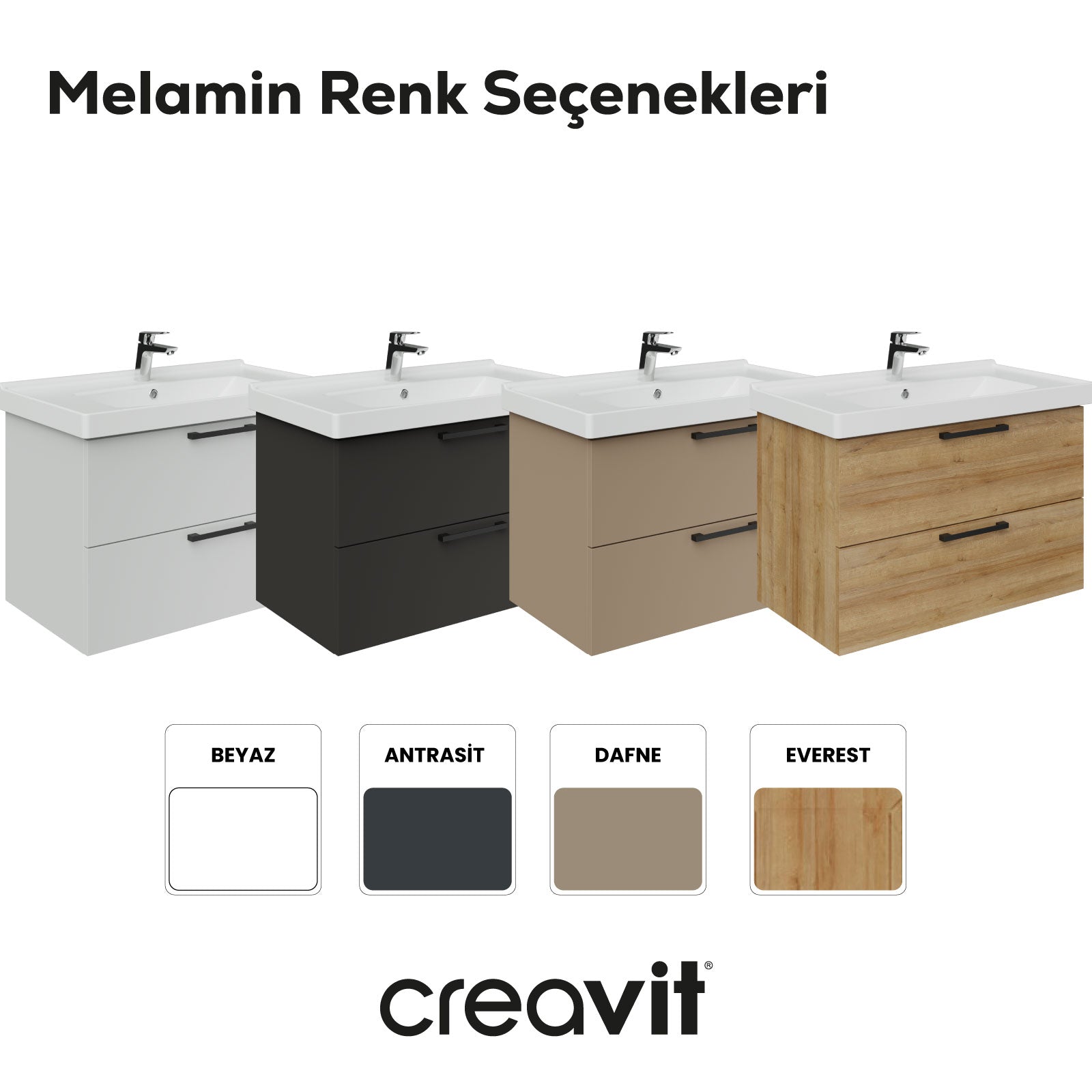 D20 80 Cm İki Çekmeceli Lavabo Dolabı Antrasit Melamin Kapak (Demonte)