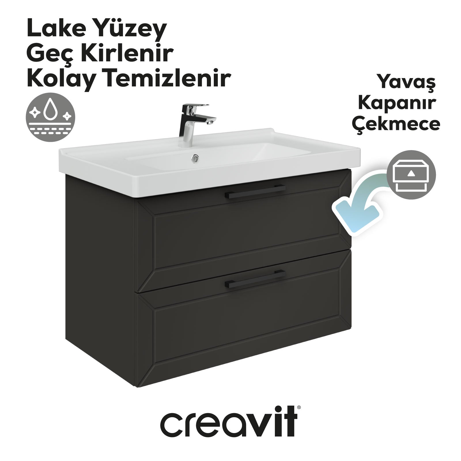 D20 80 cm Two Drawer Sink Cabinet Anthracite Lacquered Door (Disassembled)