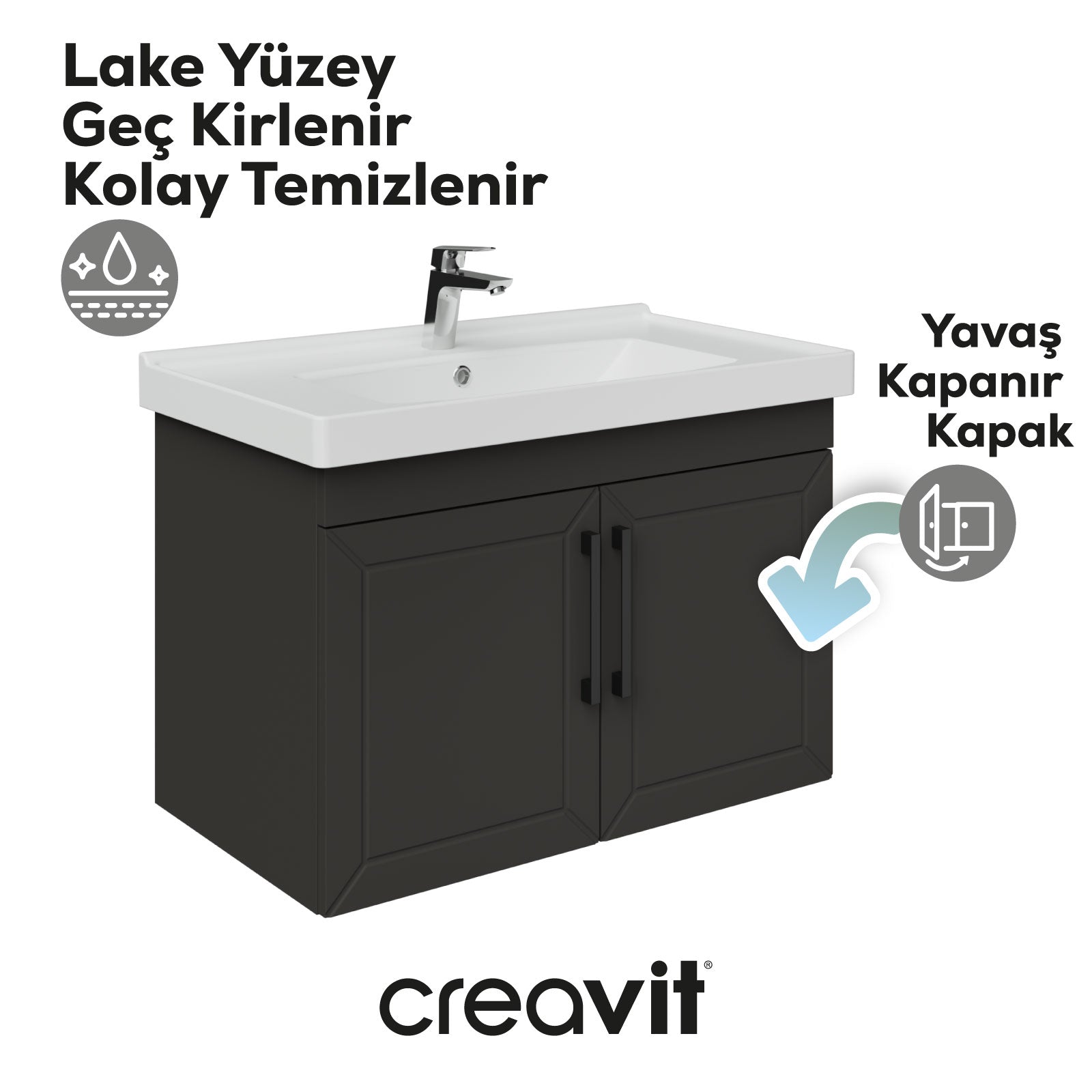 D20 80 cm Kapaklı Lavabo Dolabı Antrasit Lake Kapak