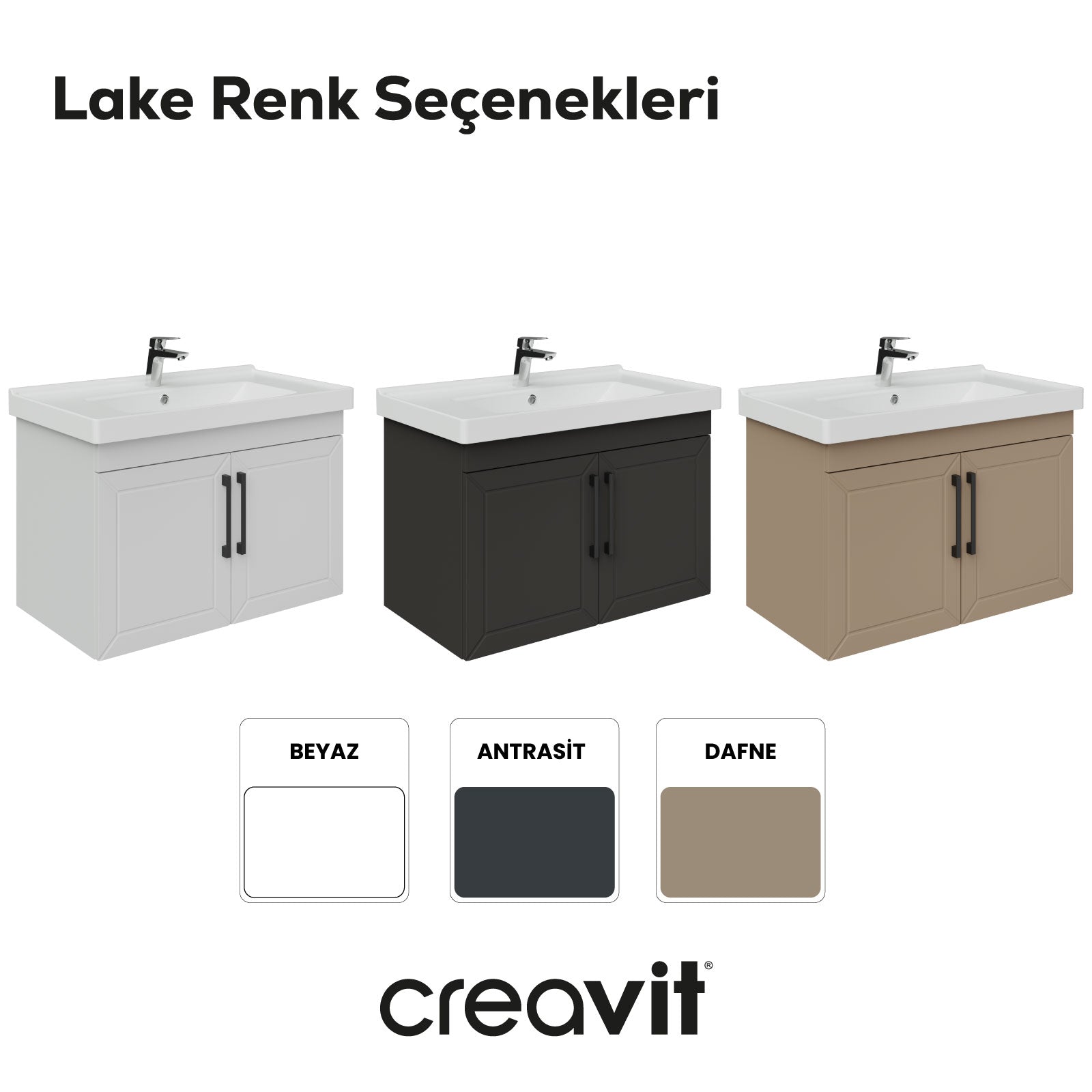 D20 80 cm Kapaklı Lavabo Dolabı Antrasit Lake Kapak