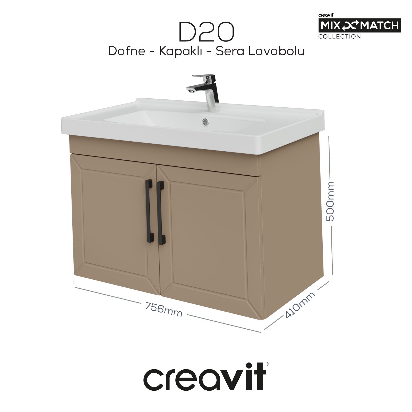 D20 80 Cm Kapaklı Lavabo Dolabı Dafne Lake