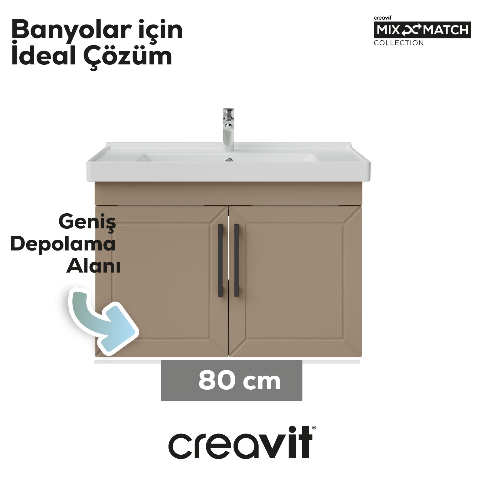 D20 80 Cm Kapaklı Lavabo Dolabı Dafne Lake