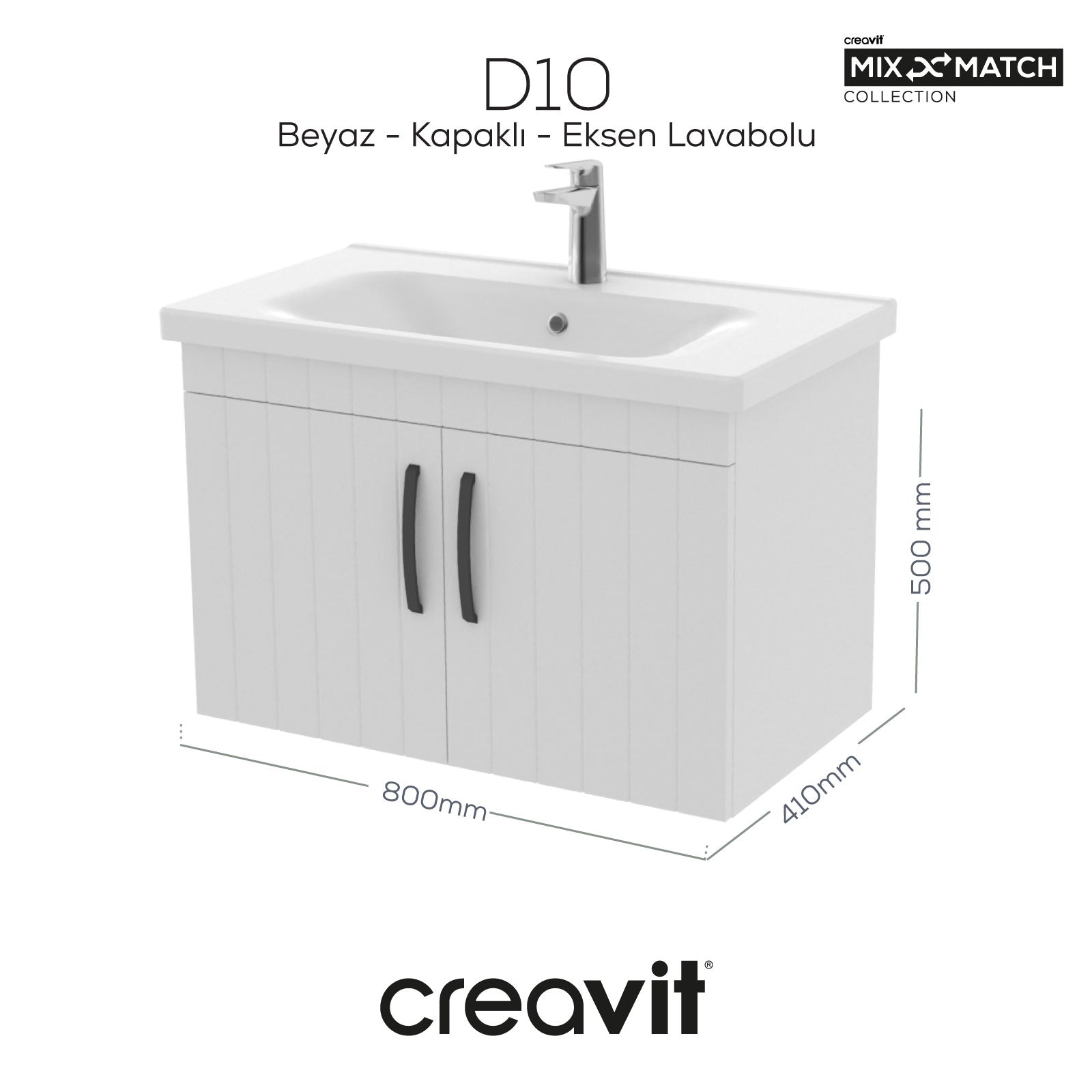 D20 80cm Kapaklı Lavabo Dolabı Çizgili Beyaz Lake Kapak (Demonte)