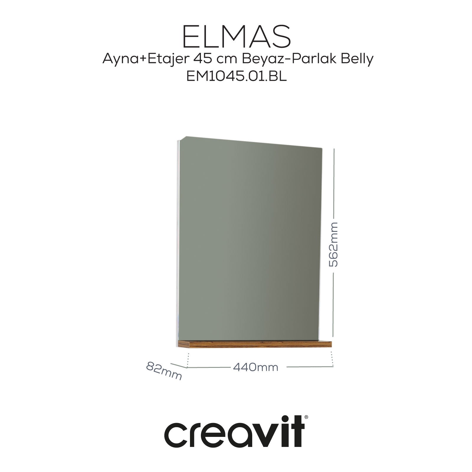 Elmas Ayna ve Etajer 45 cm Beyaz-Parlak Belly