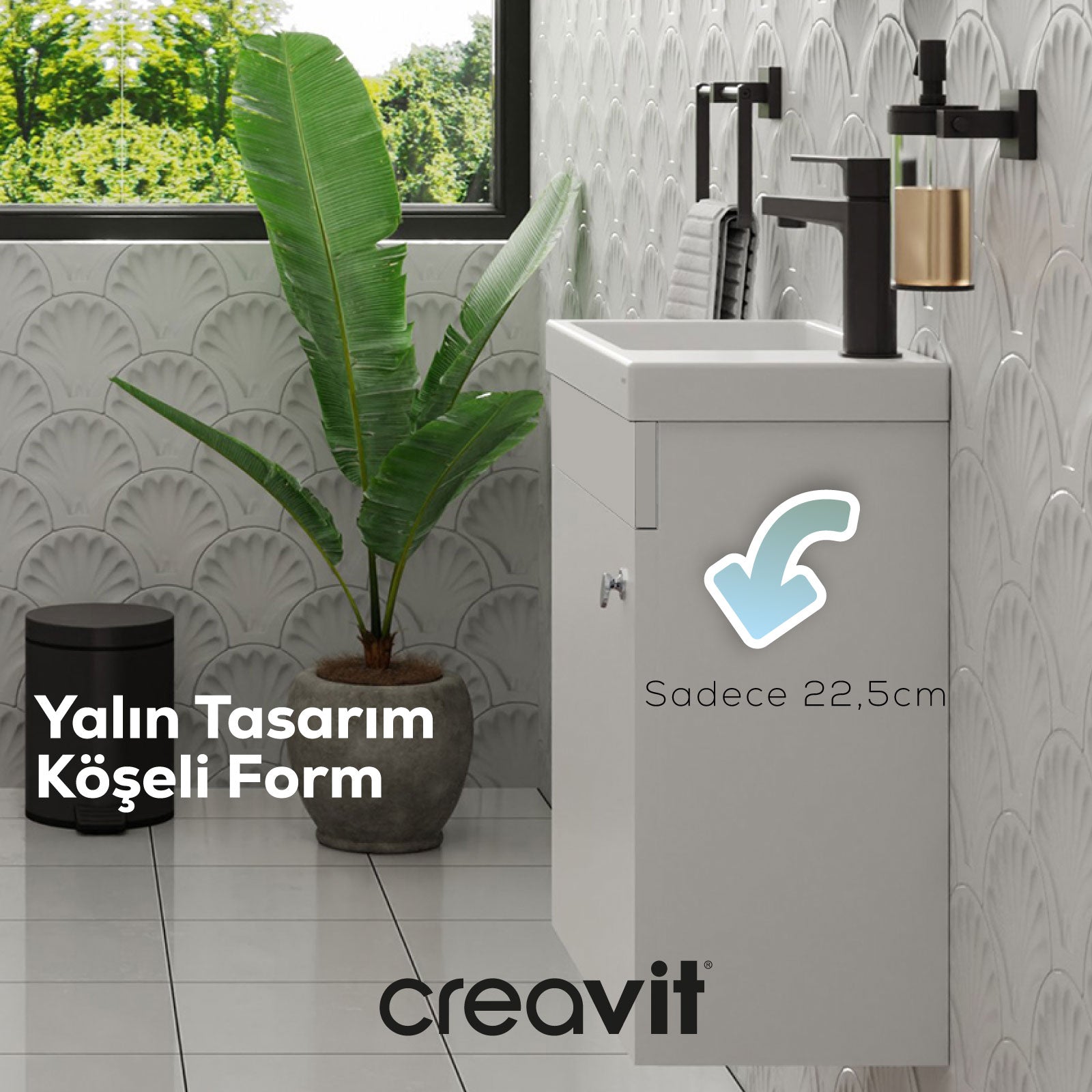 Elmas Lavabo Dolabı 45 cm Beyaz