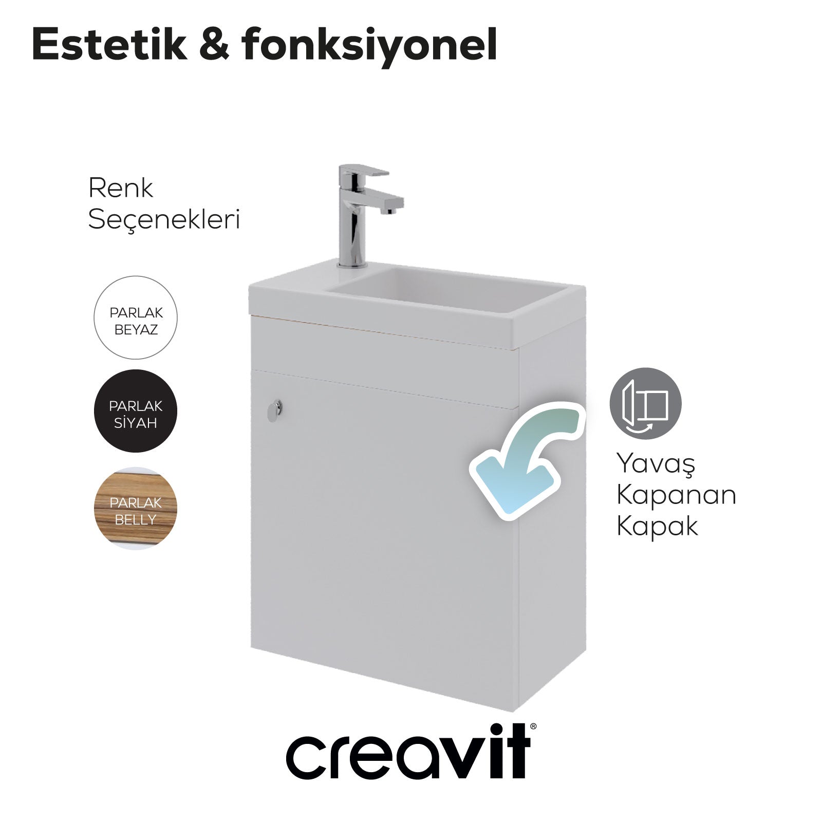 Elmas Lavabo Dolabı 45 cm Beyaz