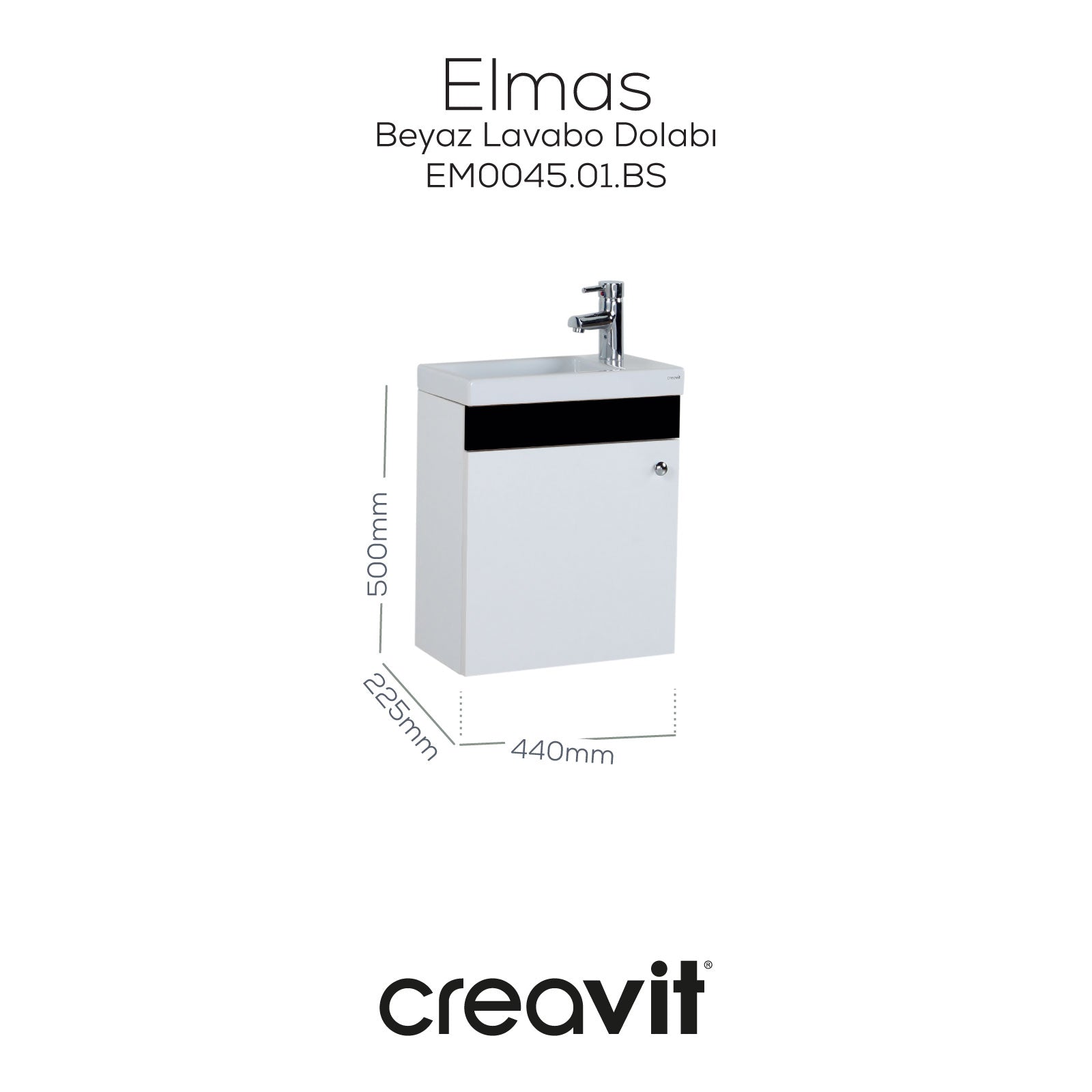 Elmas Lavabo Dolabı 45 cm Beyaz-Siyah