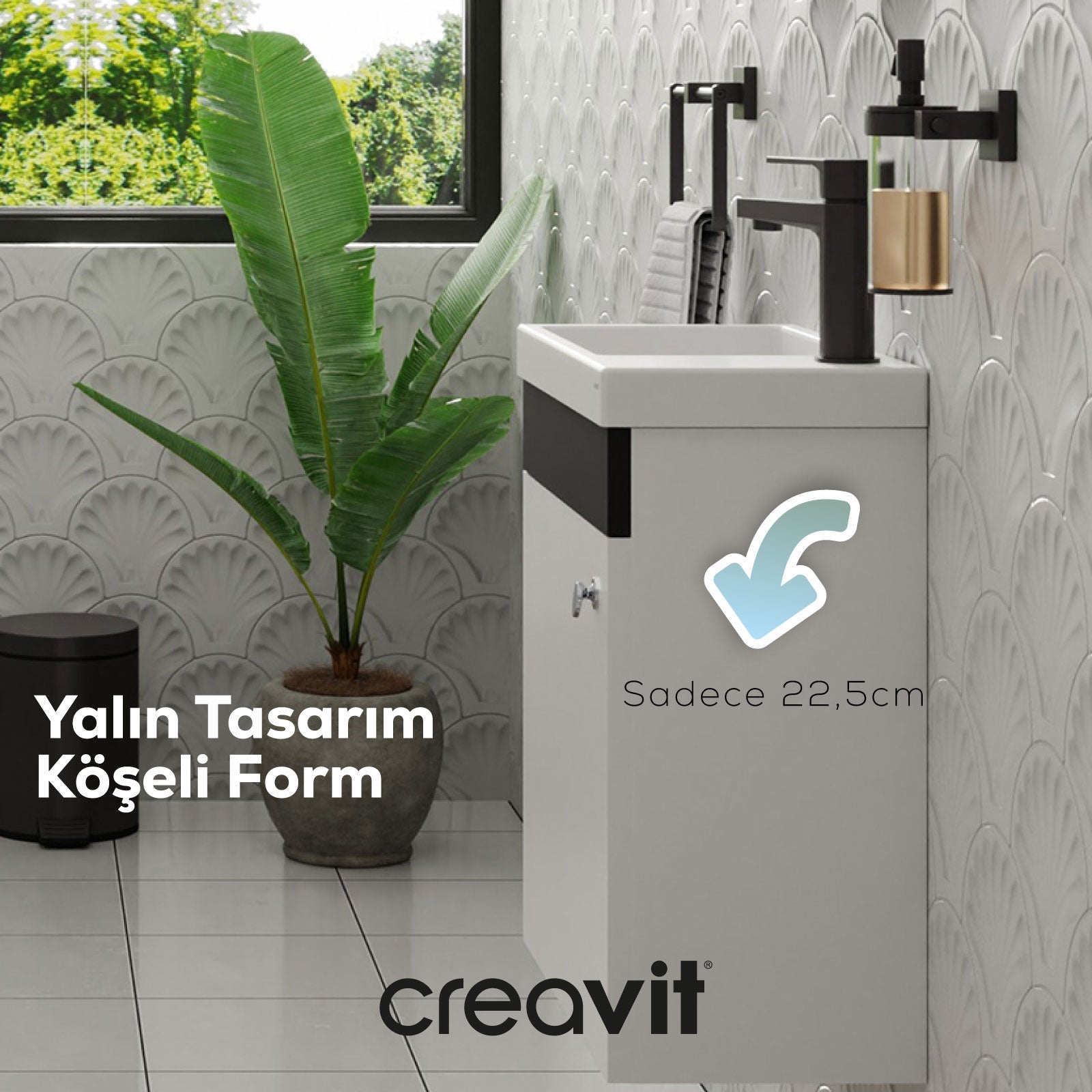 Elmas Lavabo Dolabı 45 cm Beyaz-Siyah