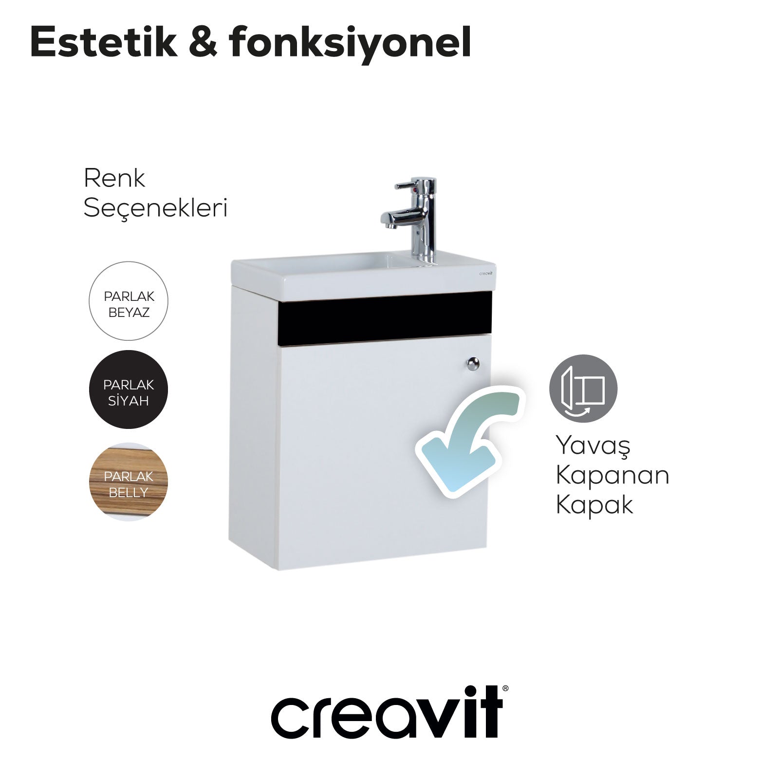 Elmas Lavabo Dolabı 45 cm Beyaz-Siyah