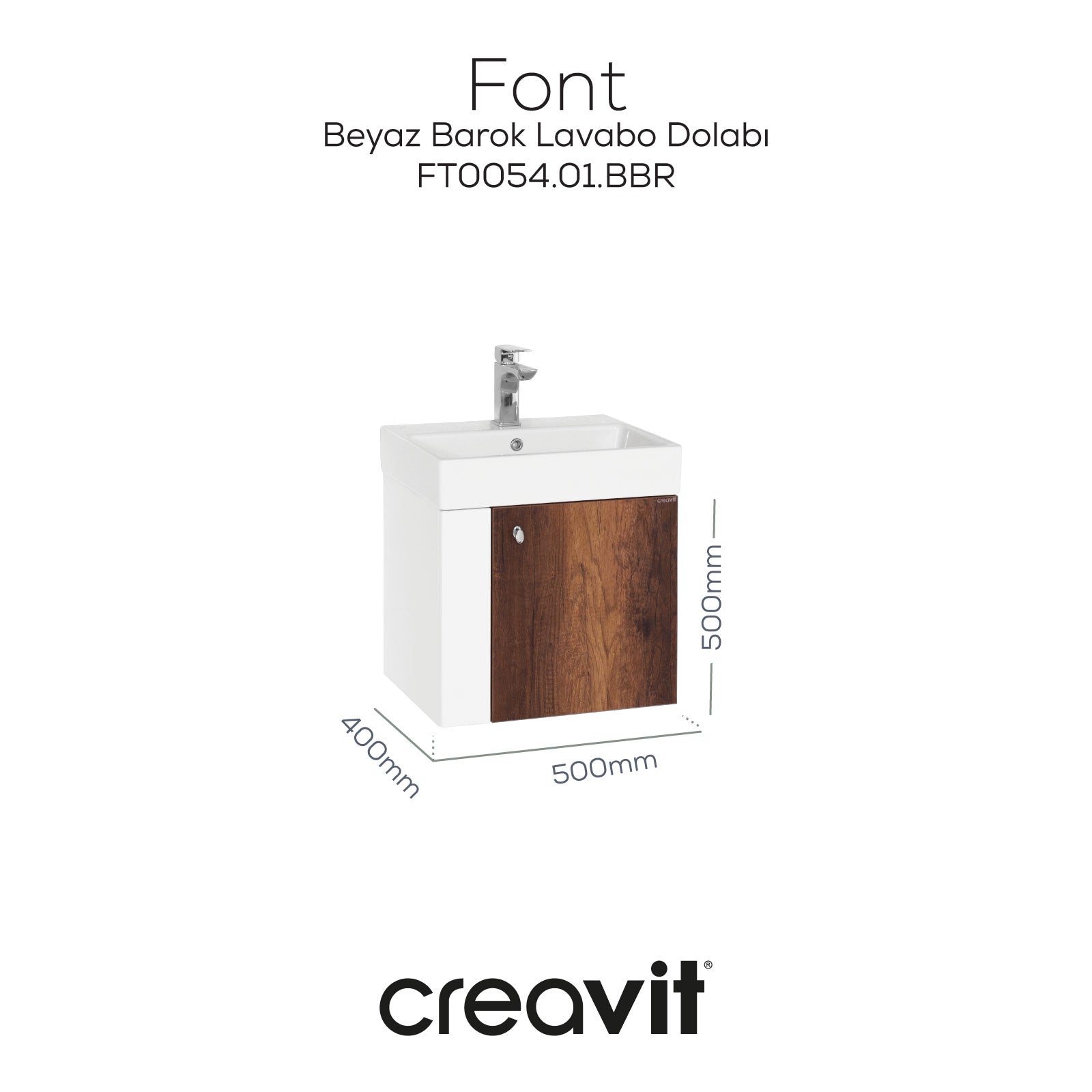 Font Lavabo Dolabı 50 cm Beyaz-Bakır