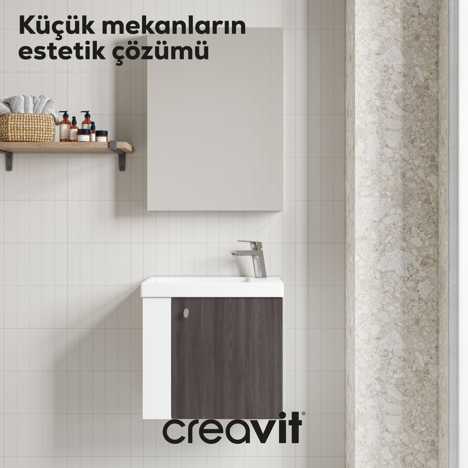 Forest Lavabo Dolabı 50 cm Beyaz-Bakır