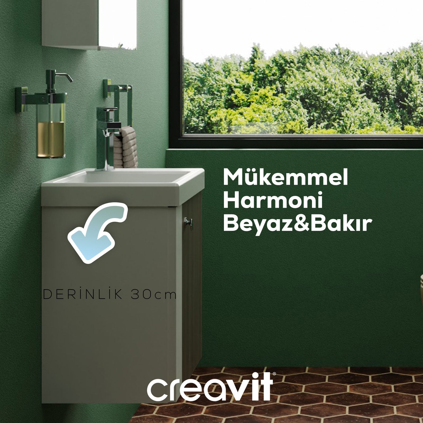 Forest Lavabo Dolabı 50 cm Beyaz-Bakır