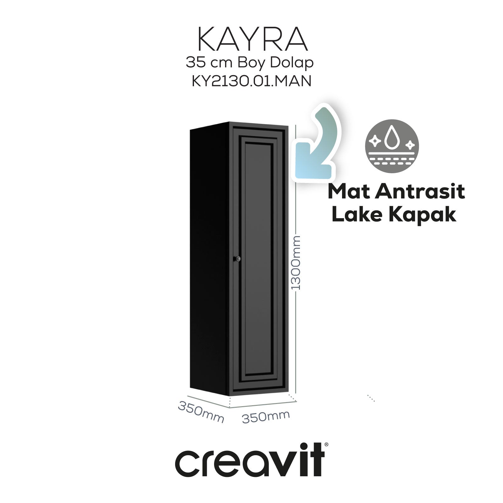 Kayra Boy Dolabı 130cm Mat Antrasit