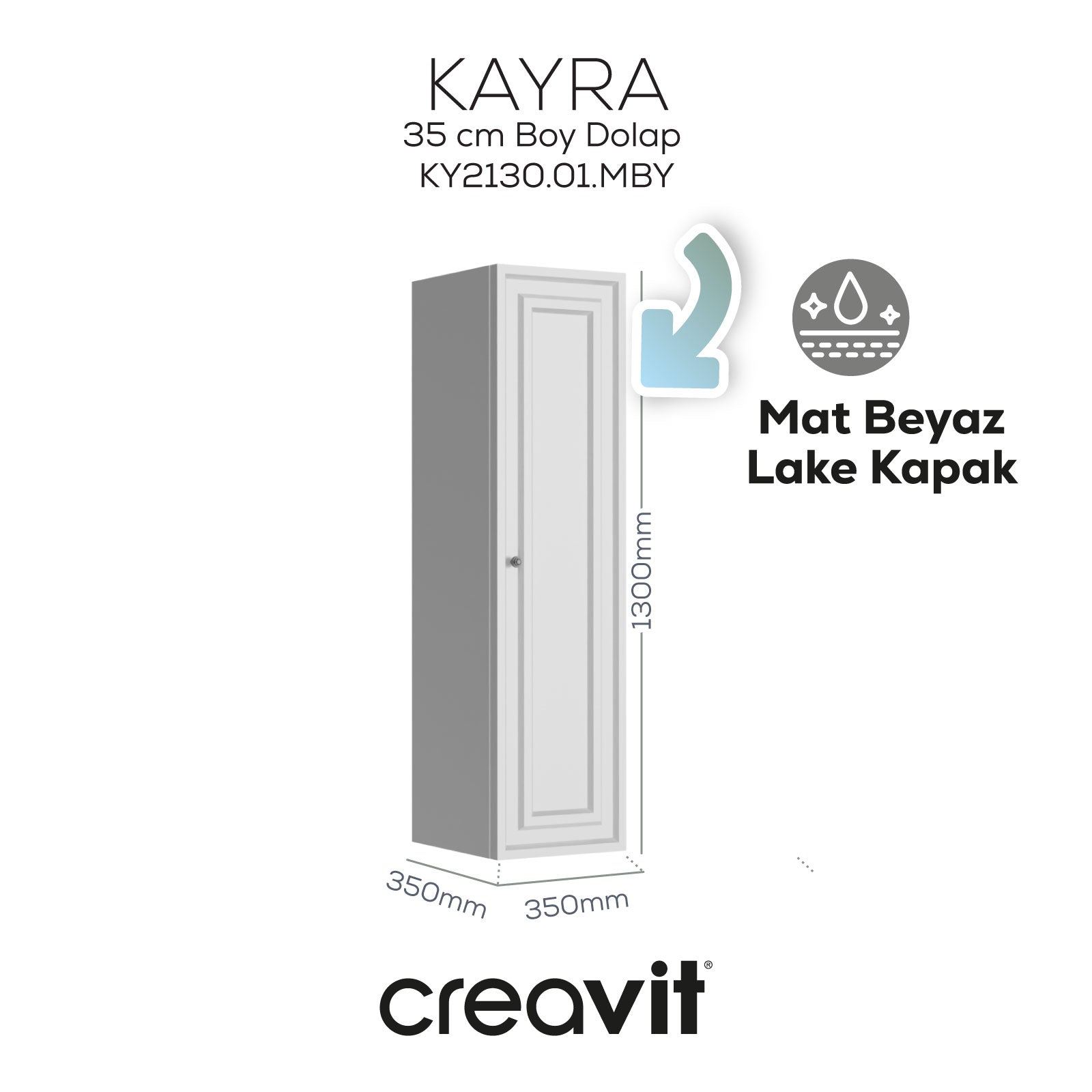 Kayra Boy Dolabı 130cm Mat Beyaz